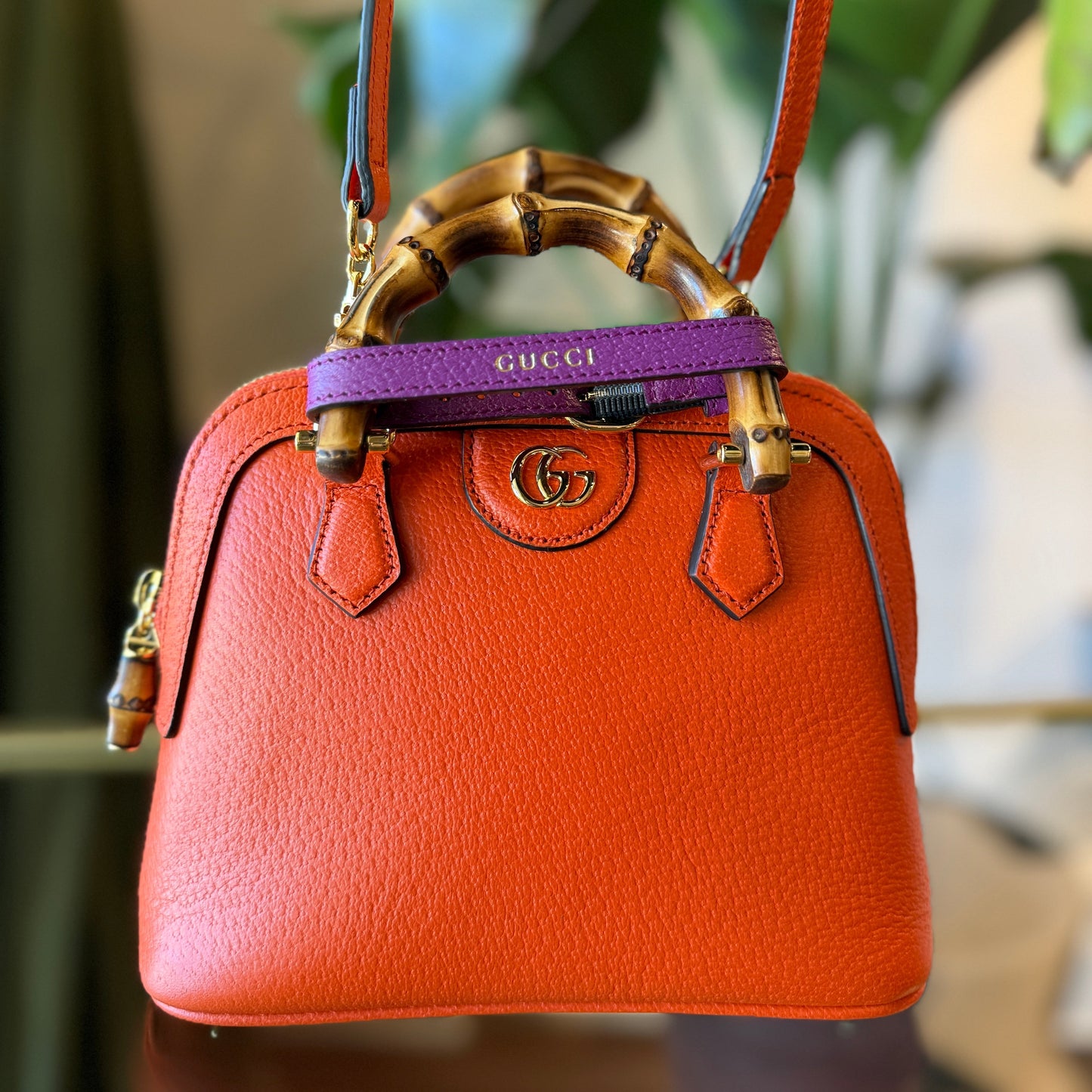 GUCCI Diana Mini Orange Leather Shoulder Bag