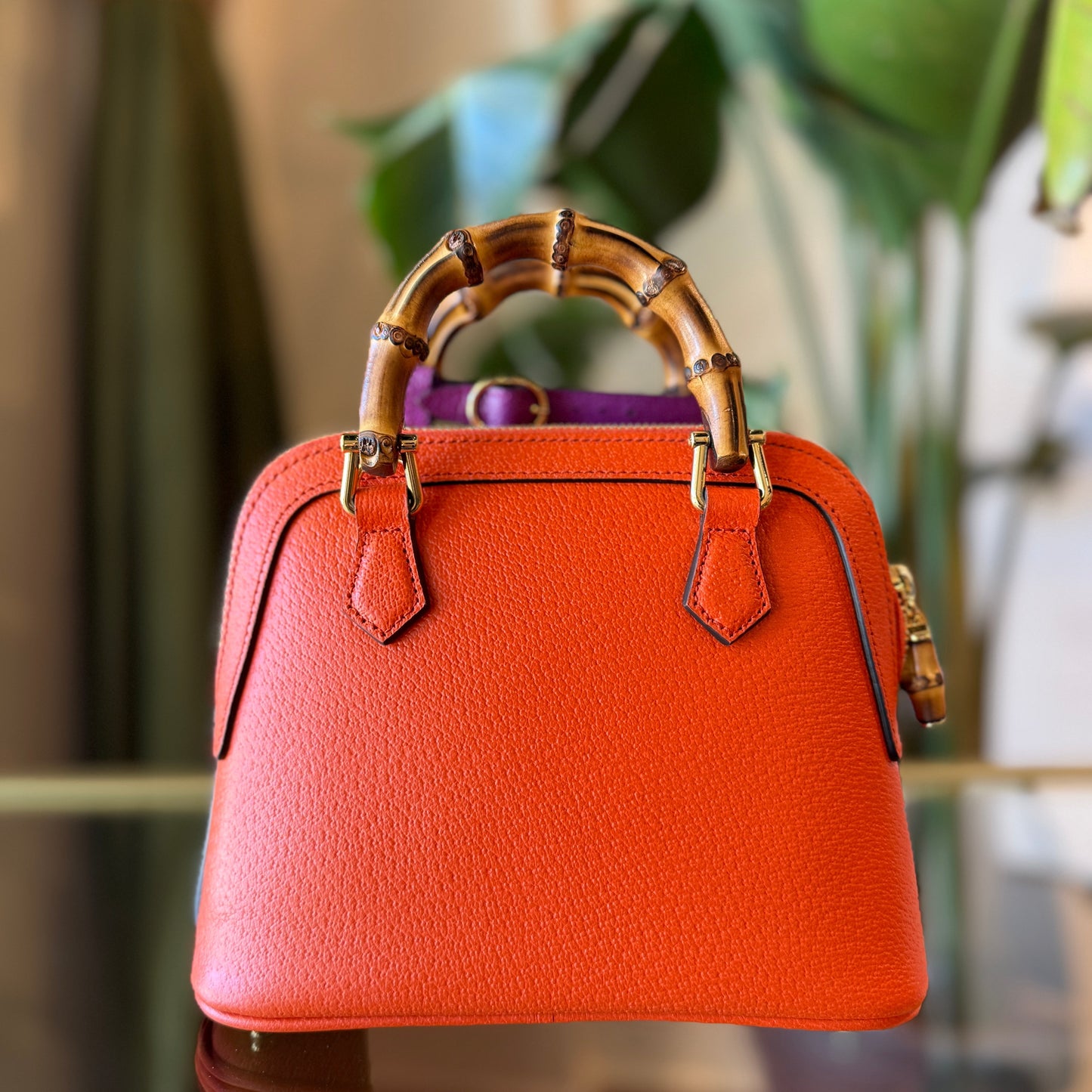 GUCCI Diana Mini Orange Leather Shoulder Bag