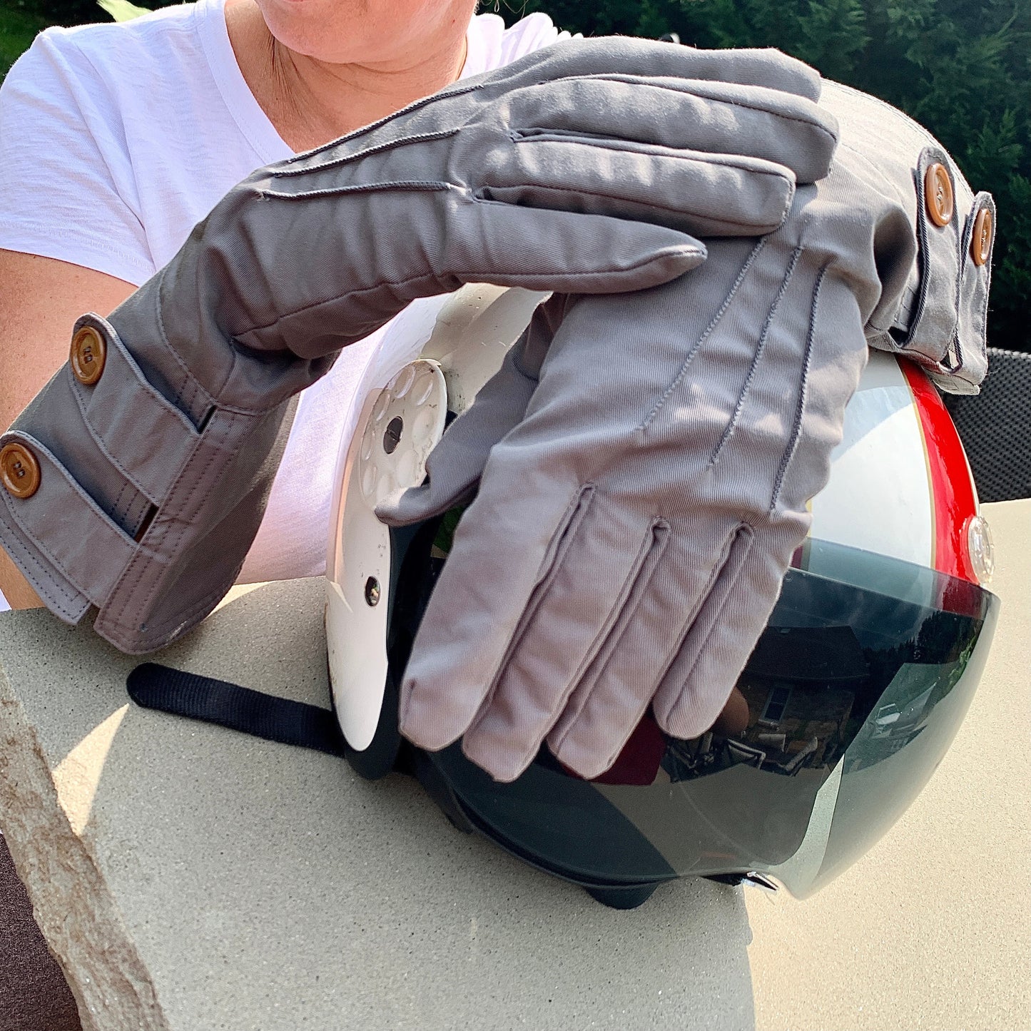 Gucci Washed Gabardine Long Button Gloves in Gray