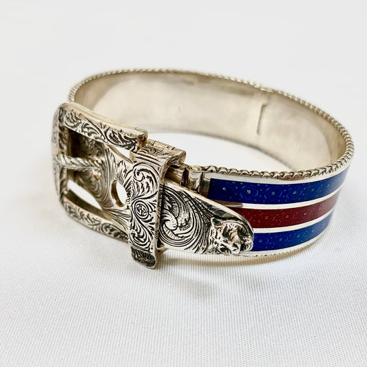 Gucci Garden Metal Striped Buckle Bracelet in Sterling Silver