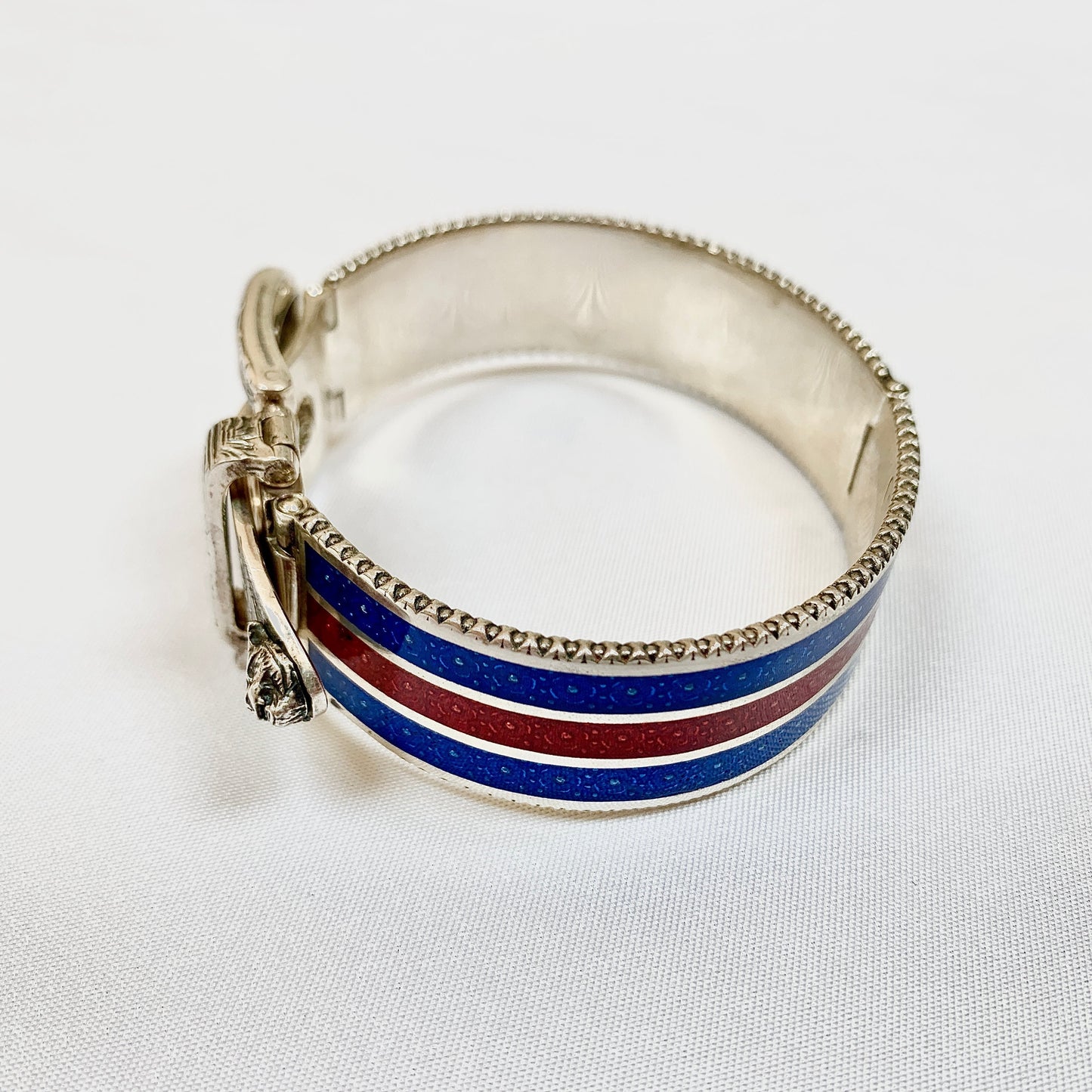 Gucci Garden Metal Striped Buckle Bracelet in Sterling Silver