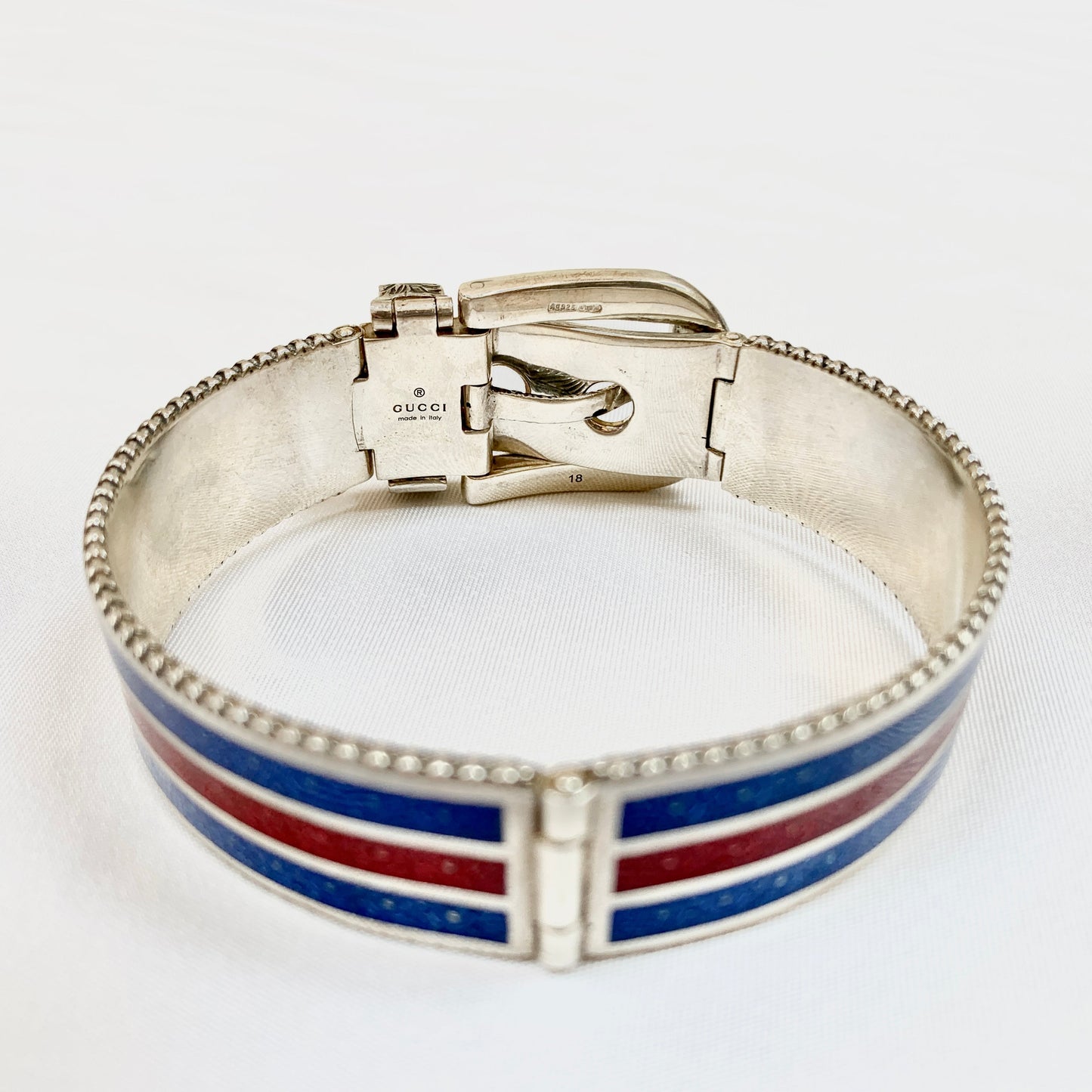 Gucci Garden Metal Striped Buckle Bracelet in Sterling Silver