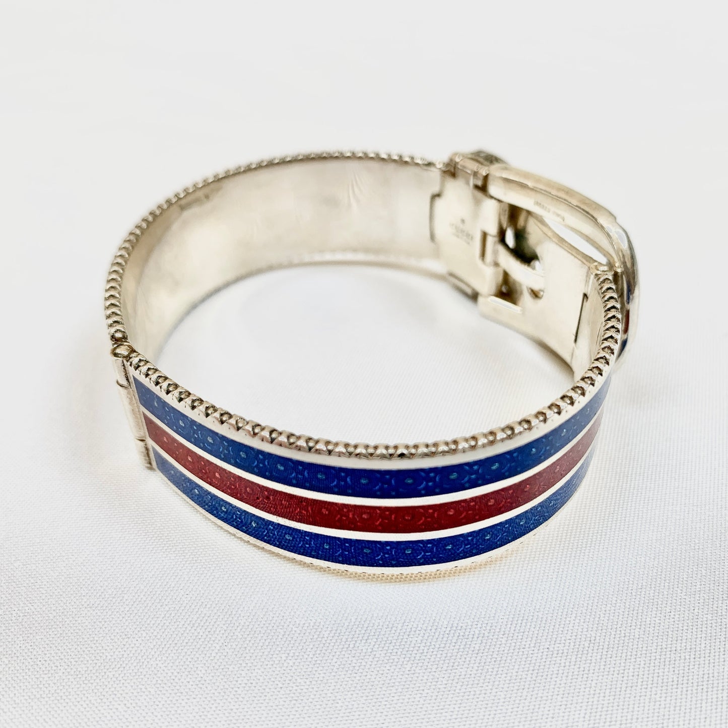 Gucci Garden Metal Striped Buckle Bracelet in Sterling Silver