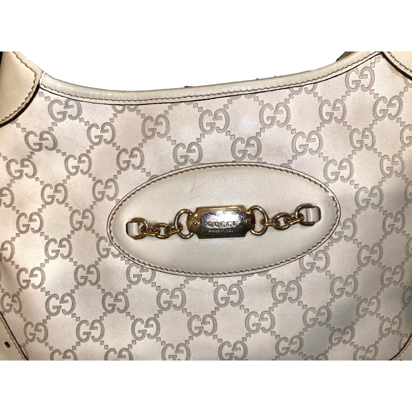 Gucci Guccissima Punch Hobo Handbag Logo White Leather