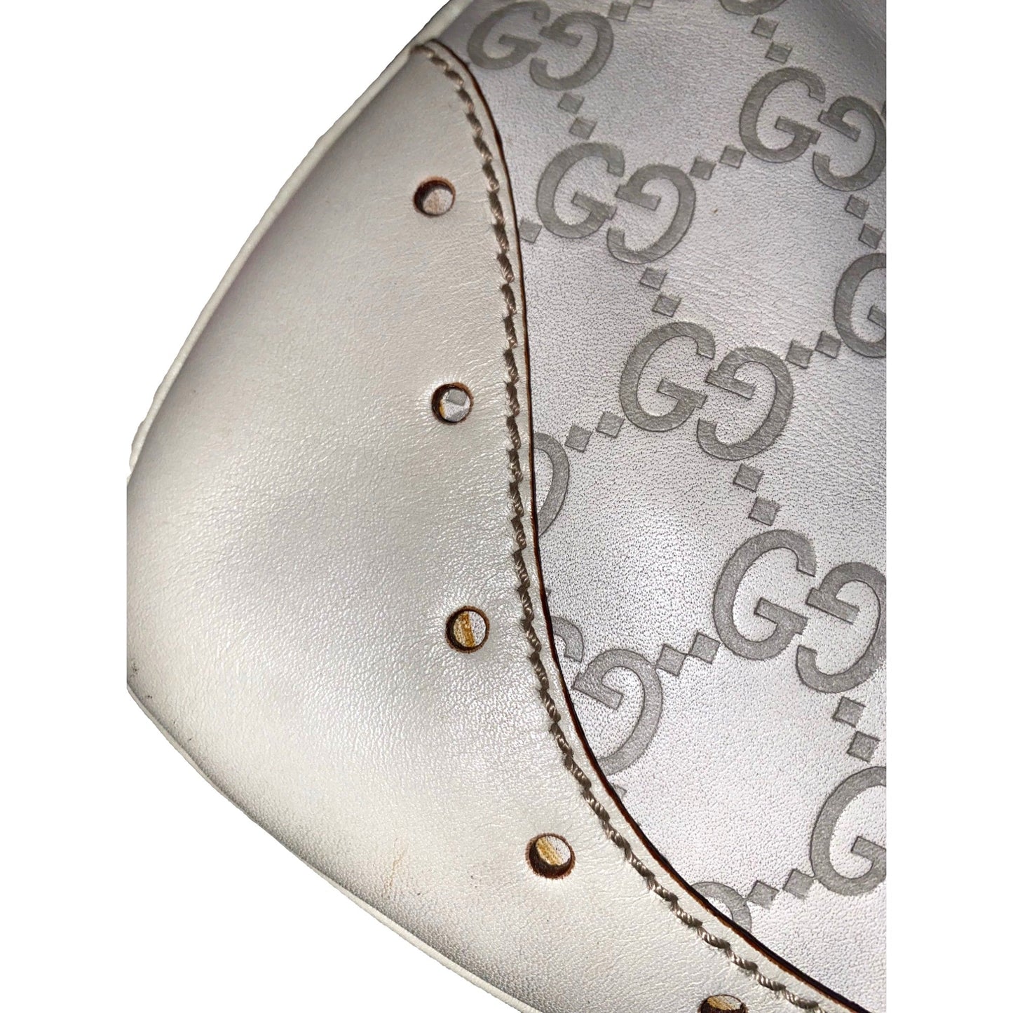 Gucci Guccissima Punch Hobo Handbag Logo White Leather