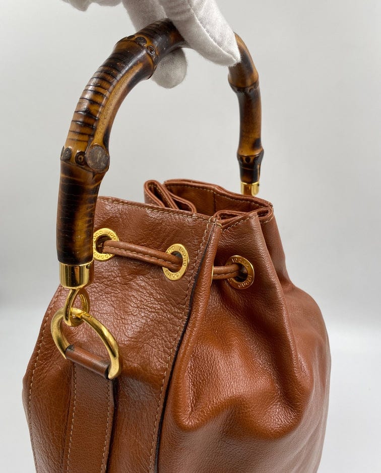 Gucci Tan Bucket Bag w Bamboo Handles