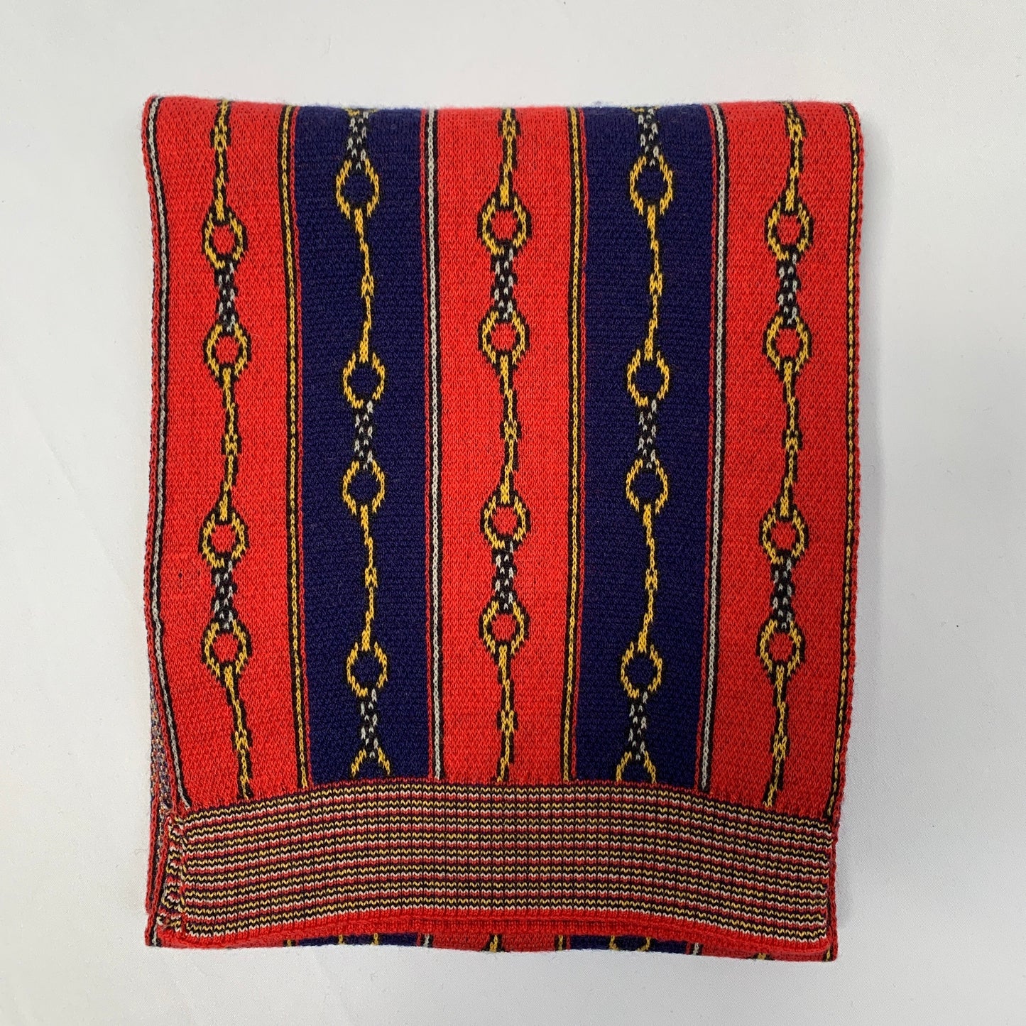 Gucci Cotton Cashmere Horse-bit Chain Scarf in Navy and Red