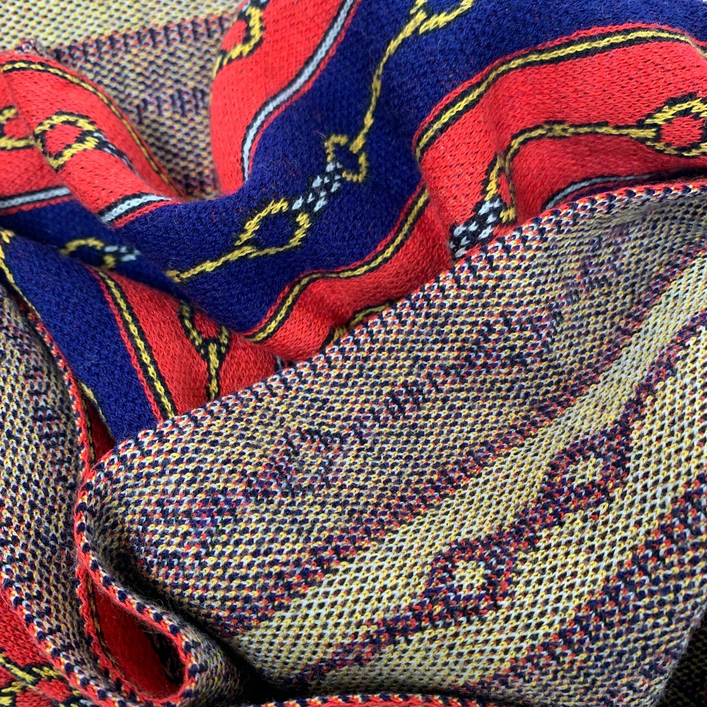Gucci Cotton Cashmere Horse-bit Chain Scarf in Navy and Red