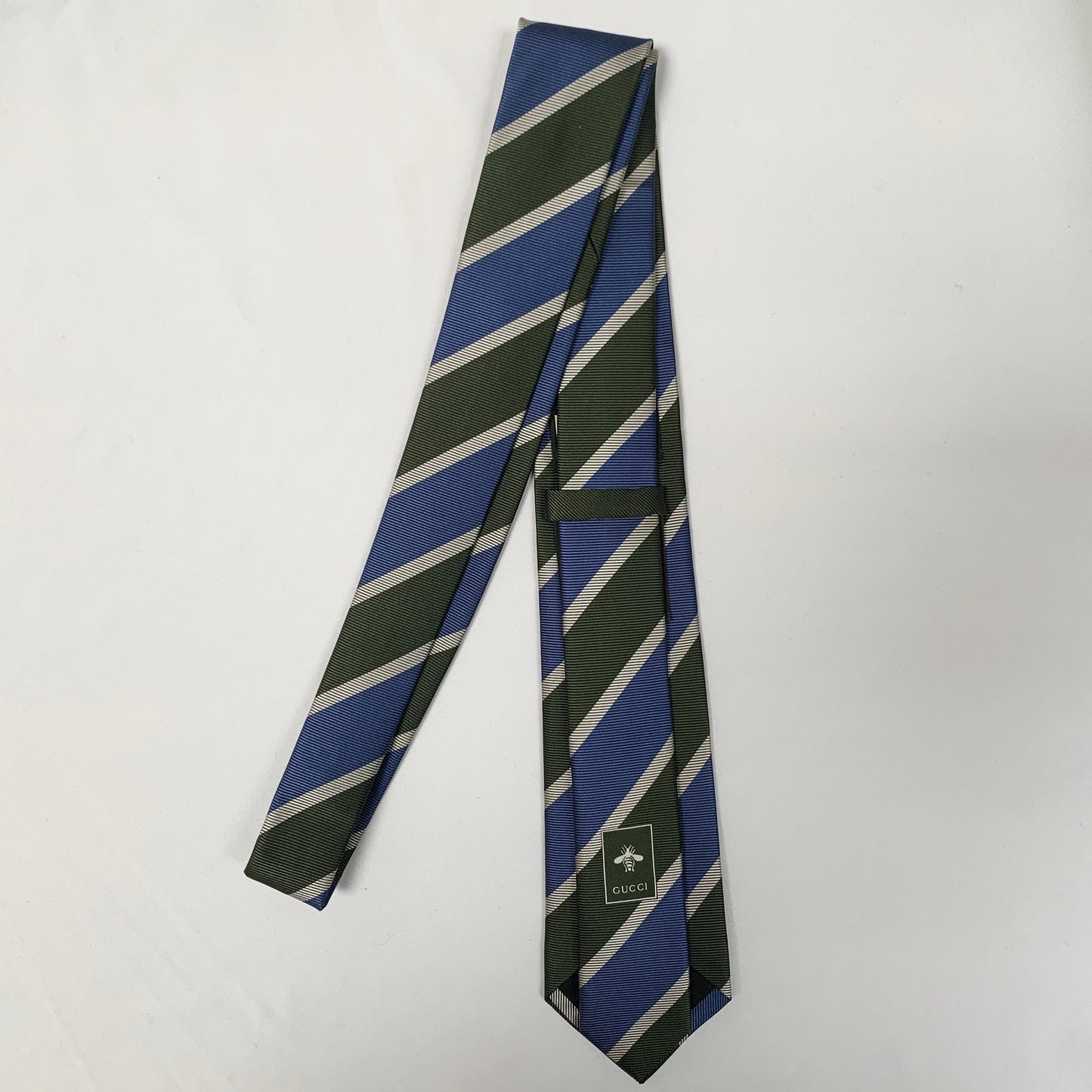 Gucci Amoure Striped Neck Tie in Green and Blue