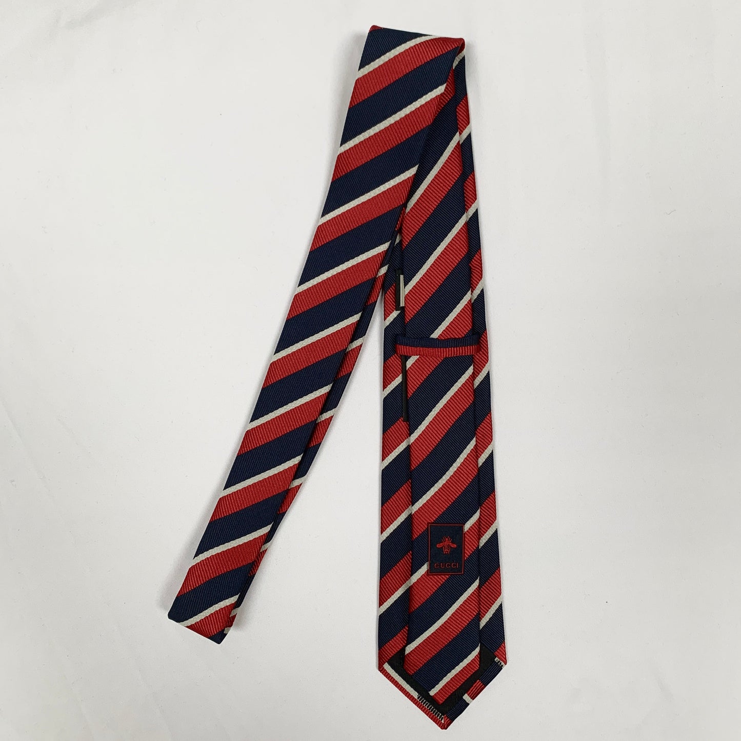 Gucci Striped Pimentone Neck Tie in Midnight Blue and Red