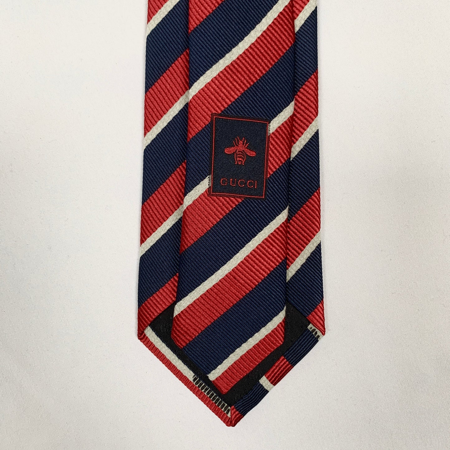 Gucci Striped Pimentone Neck Tie in Midnight Blue and Red