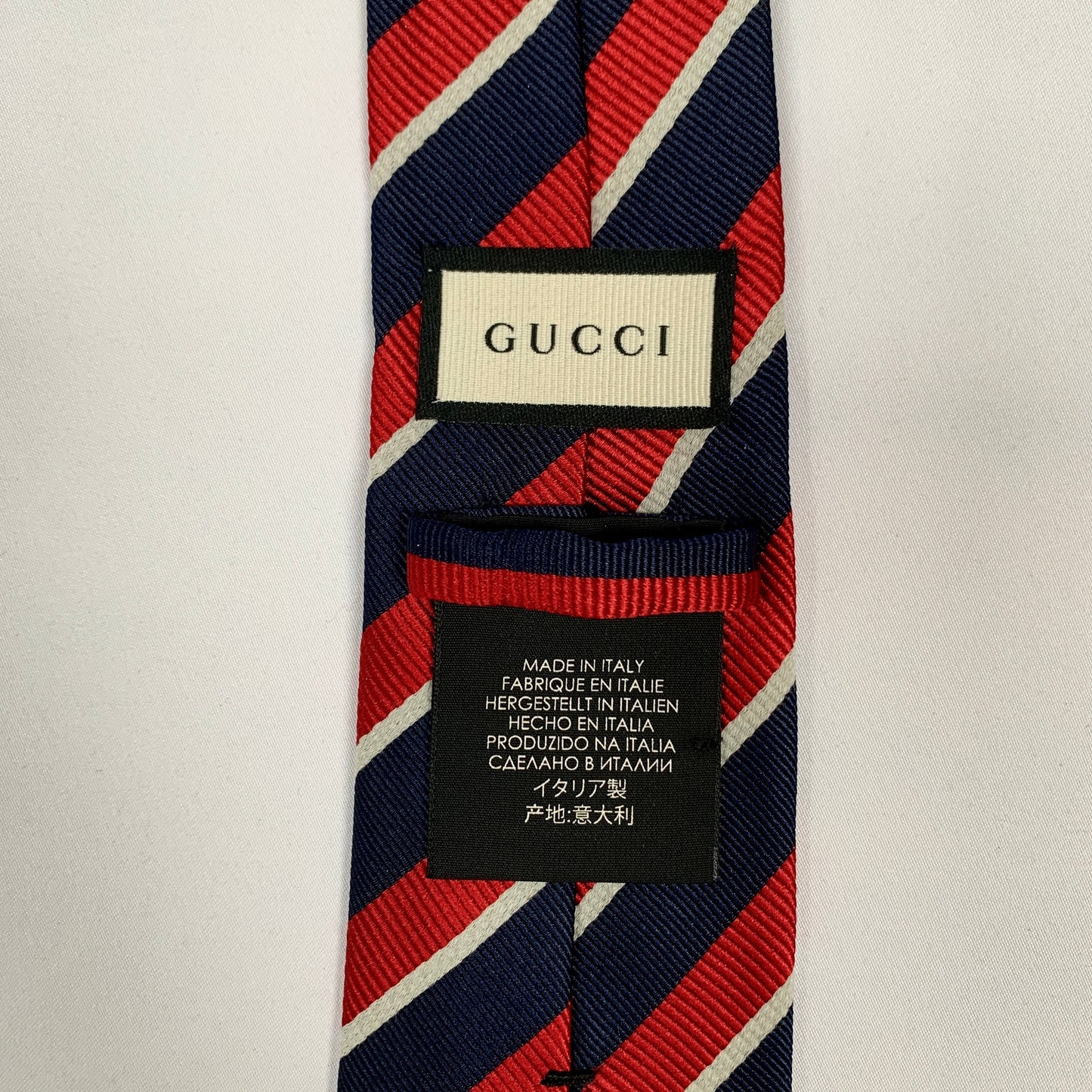 Gucci Striped Pimentone Neck Tie in Midnight Blue and Red