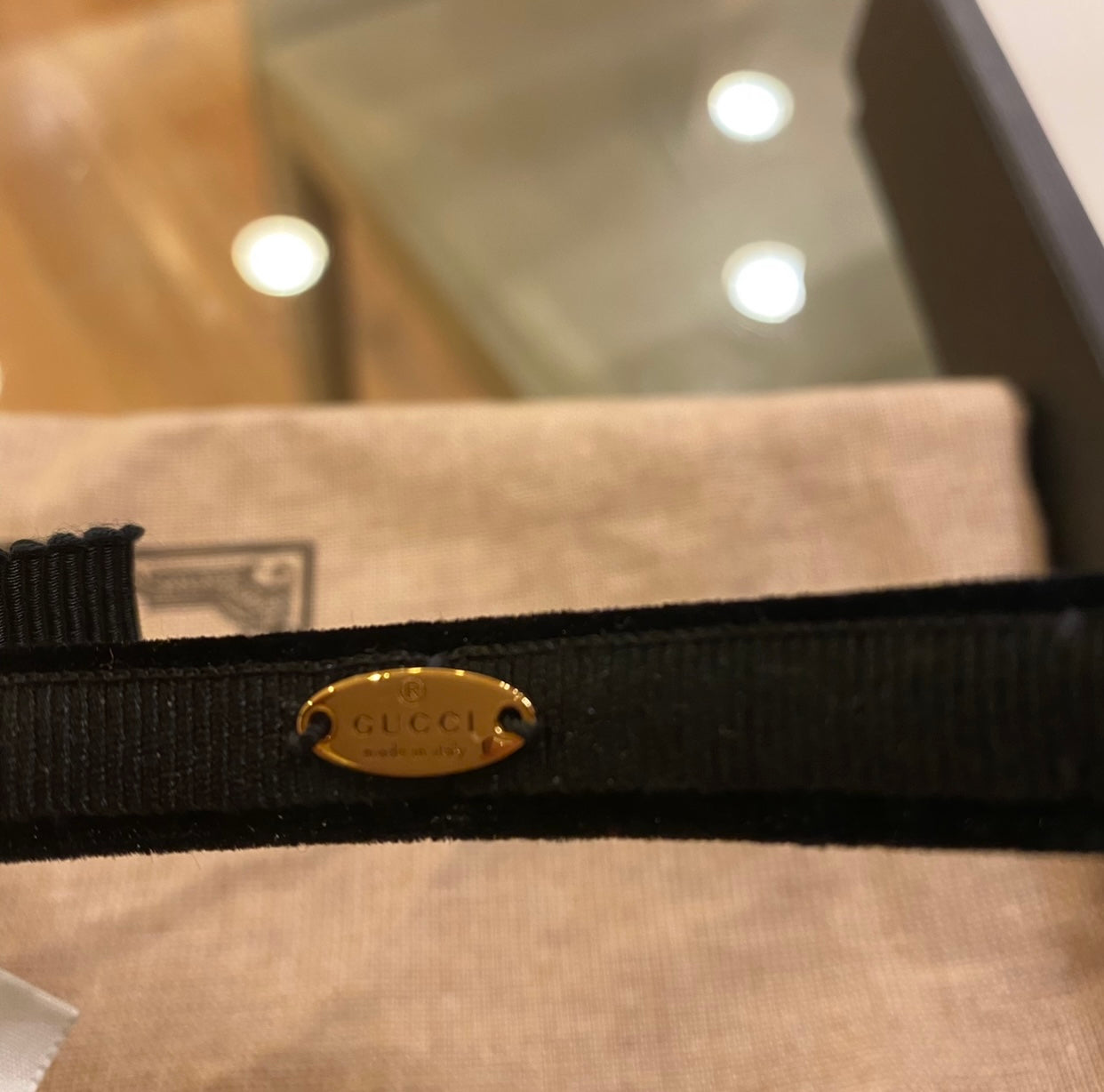 GUCCI Velvet Headband With Crystal Bow