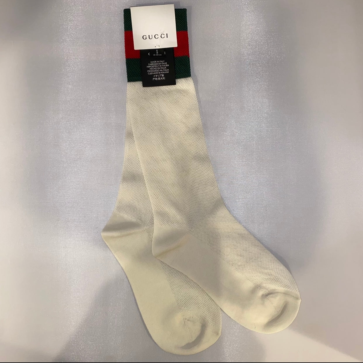 Gucci Mesh Cotton Socks with Web in White with Green and Red Stripe