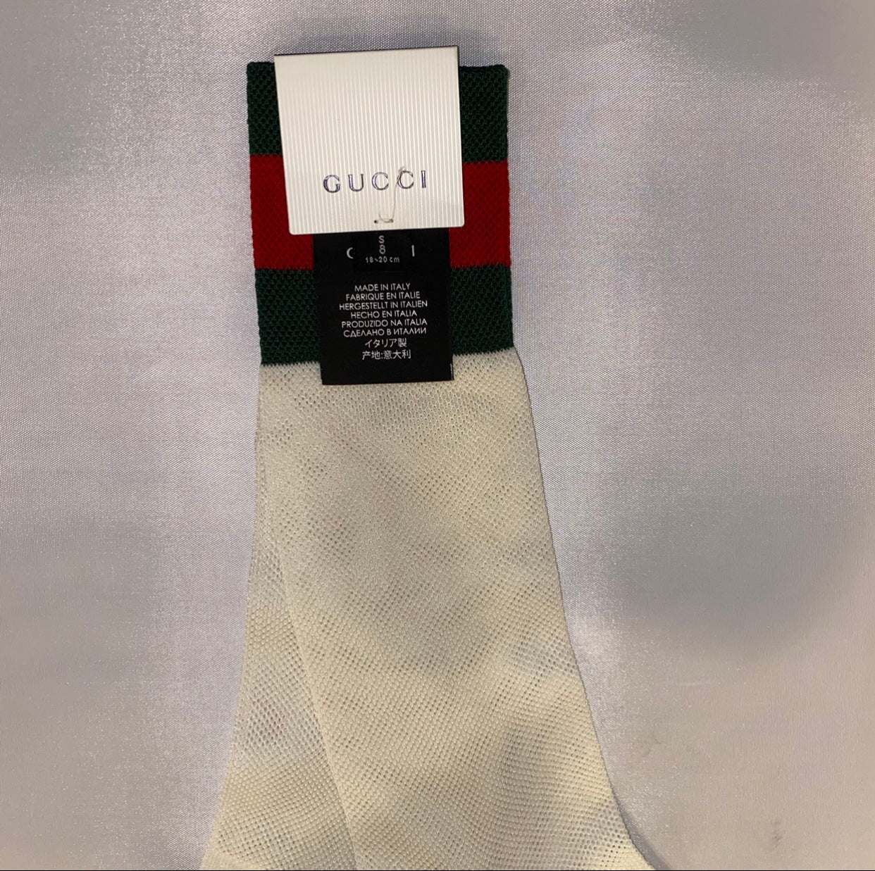 Gucci Mesh Cotton Socks with Web in White with Green and Red Stripe