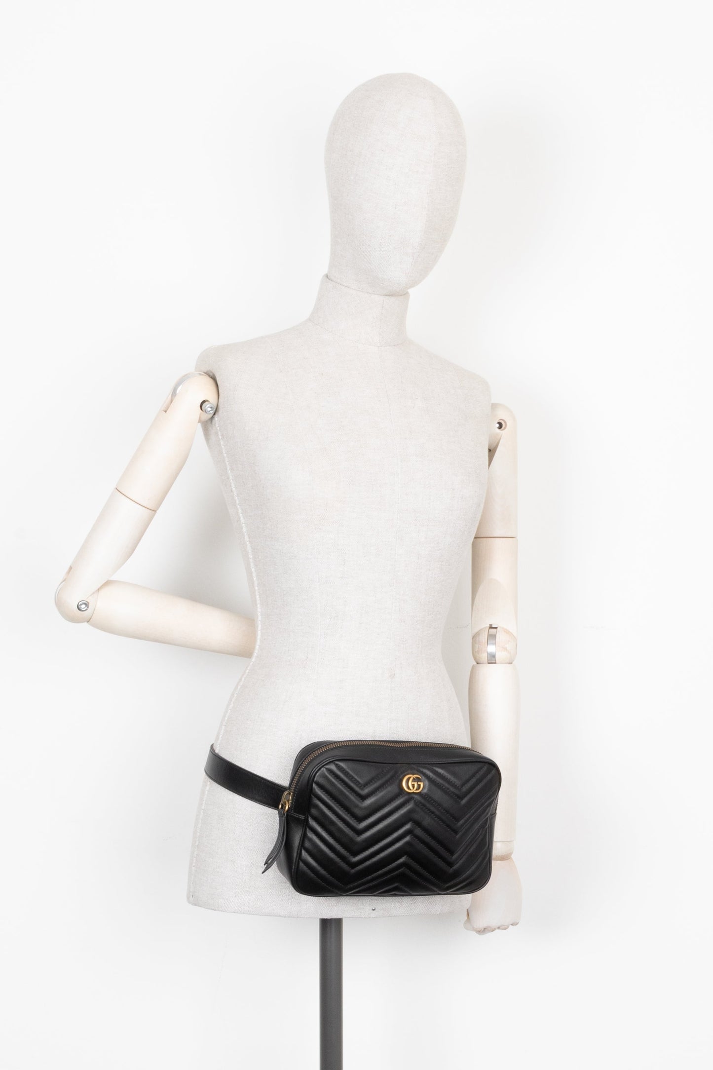 GUCCI Marmont Quilted Square Belt Bag Black