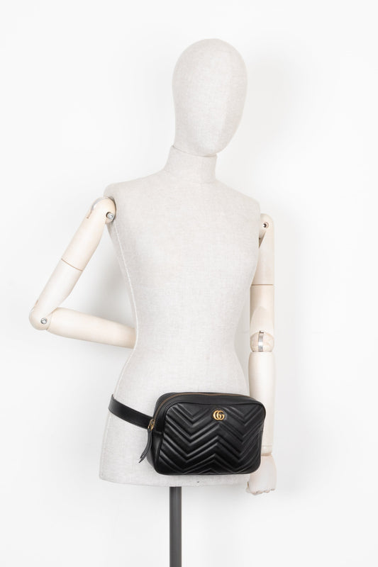 GUCCI Marmont Quilted Square Belt Bag Black