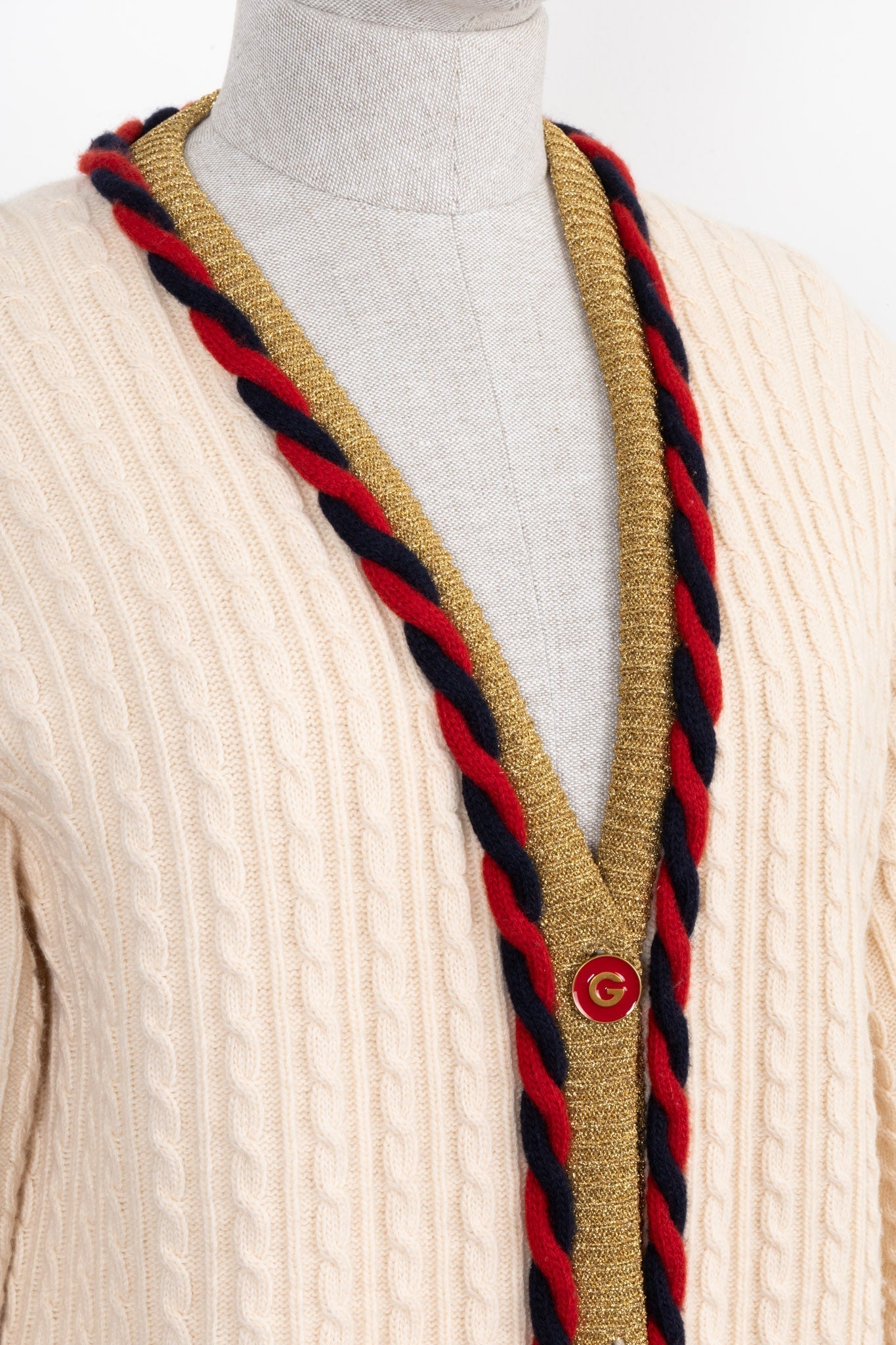 GUCCI Braided Knit Cardigan Beige