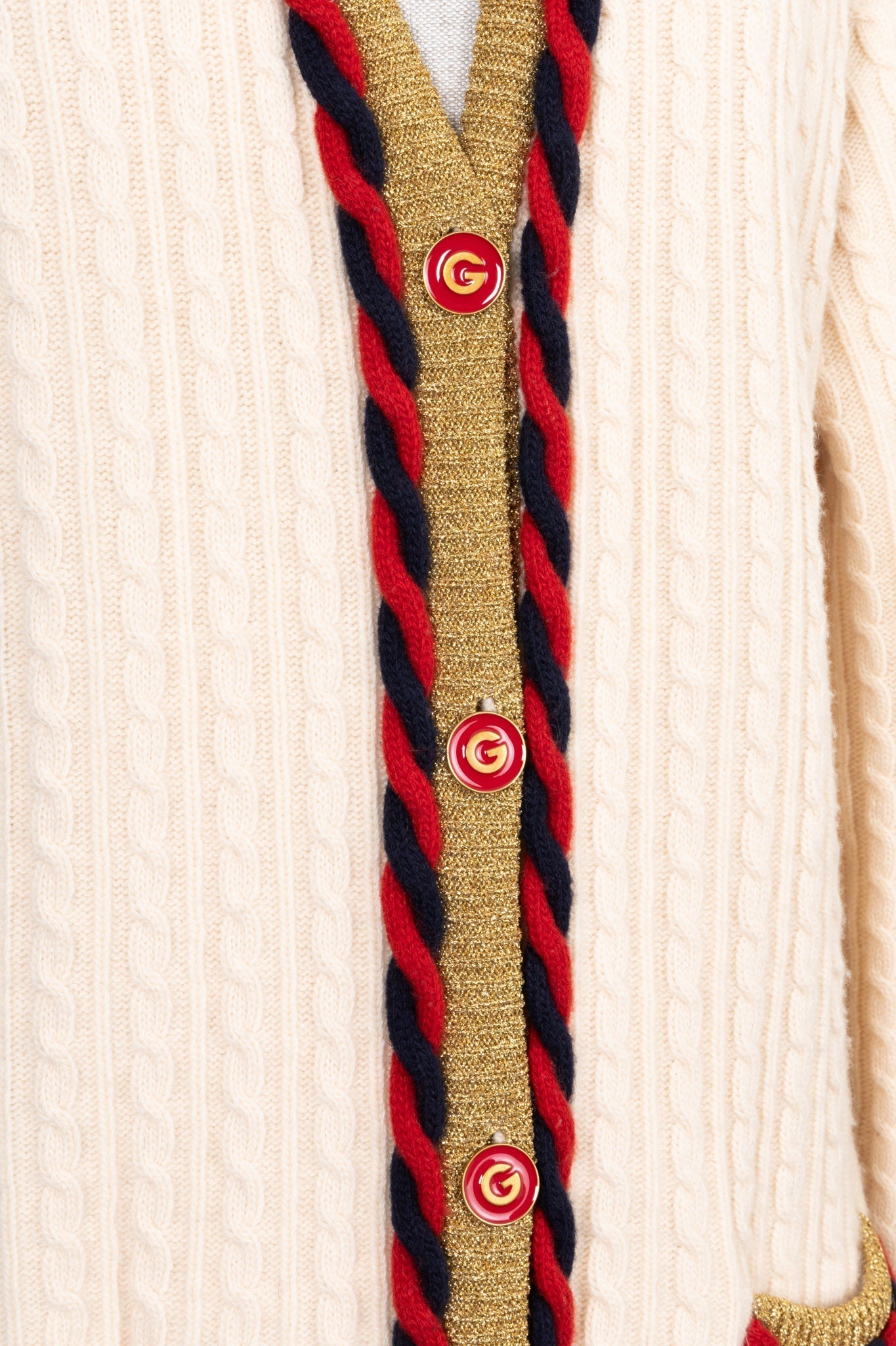 GUCCI Braided Knit Cardigan Beige