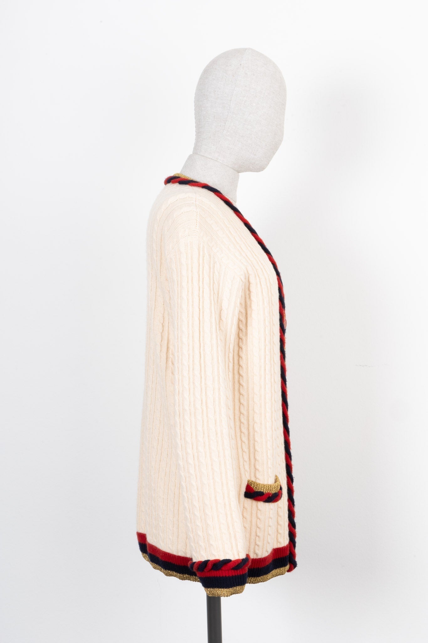 GUCCI Braided Knit Cardigan Beige