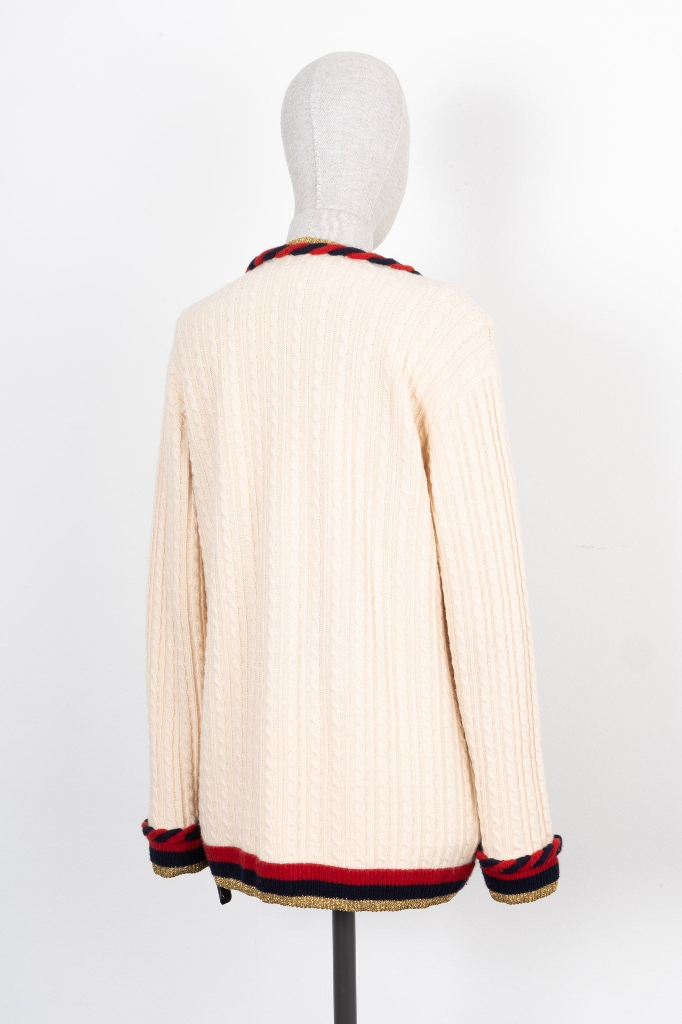GUCCI Braided Knit Cardigan Beige