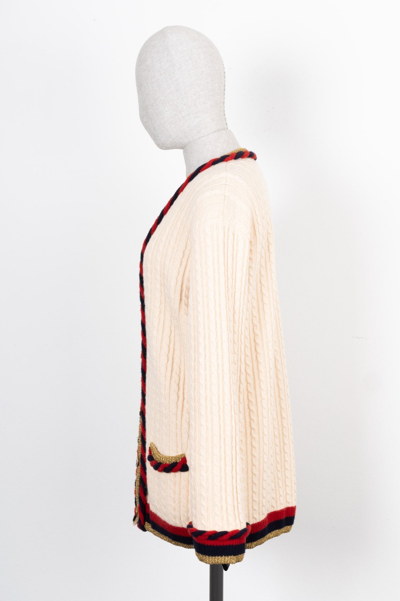 GUCCI Braided Knit Cardigan Beige