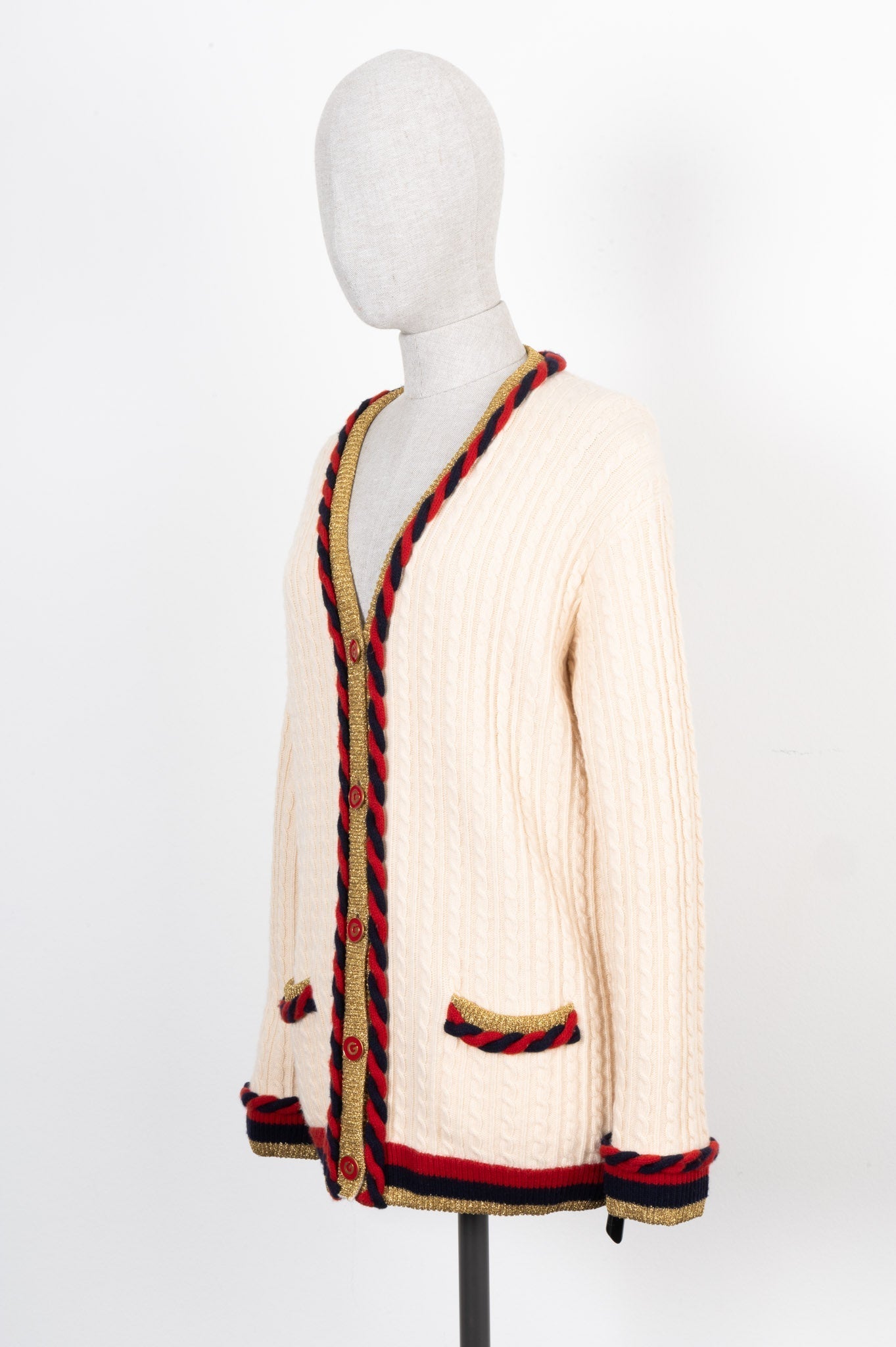 GUCCI Braided Knit Cardigan Beige