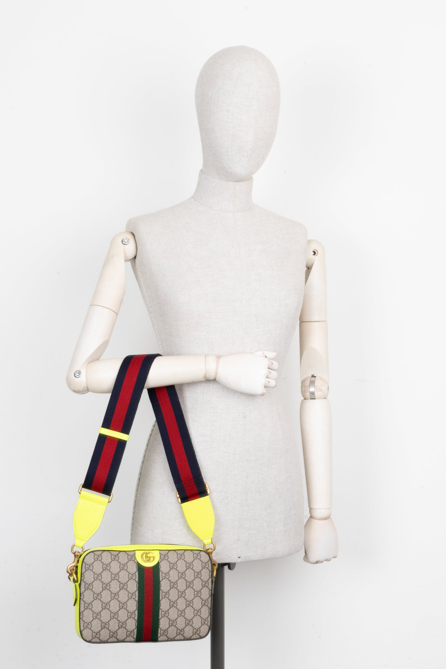 GUCCI Small Ophidia Crossbody Bag Neon Yellow Supreme Canvas
