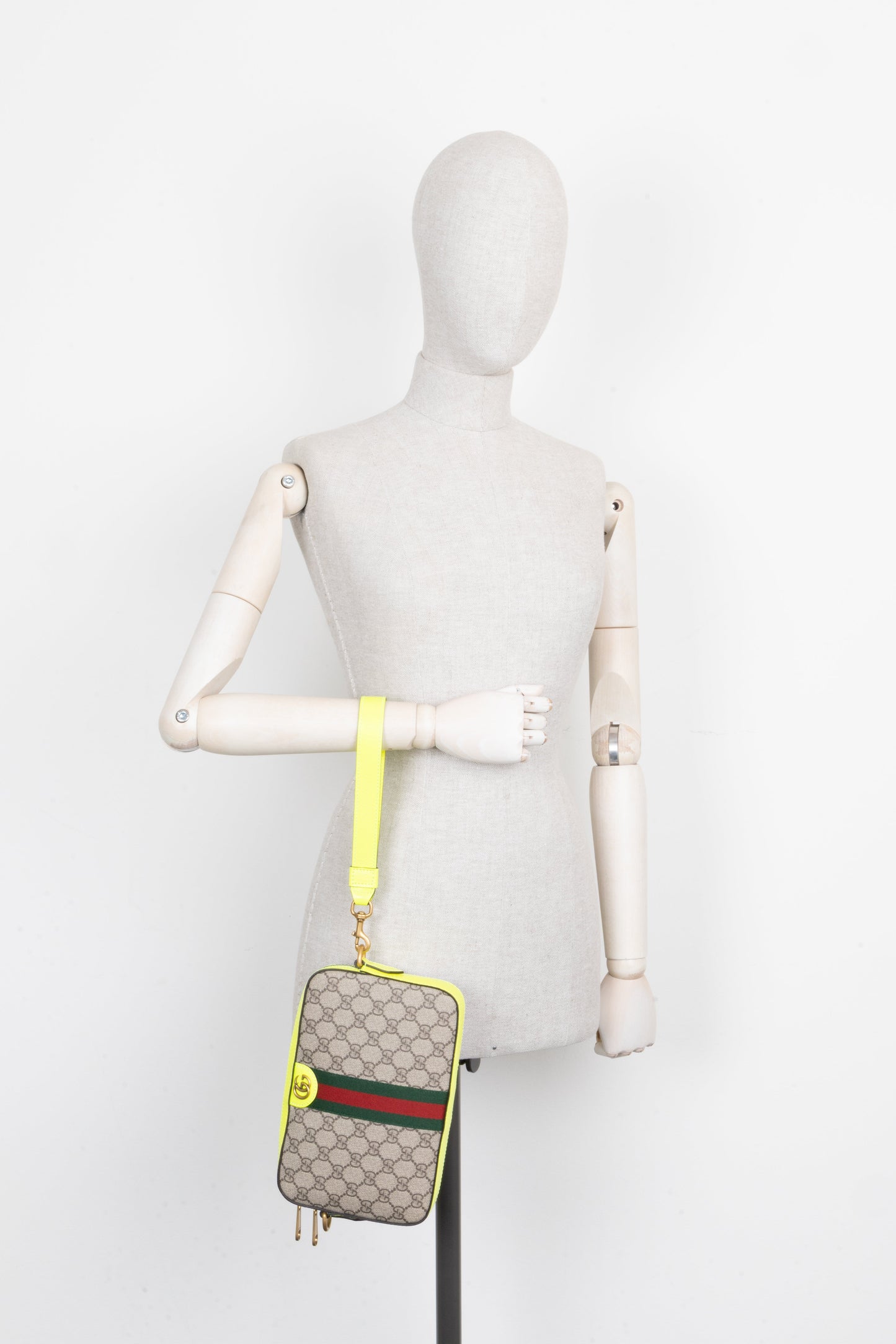 GUCCI Small Ophidia Crossbody Bag Neon Yellow Supreme Canvas