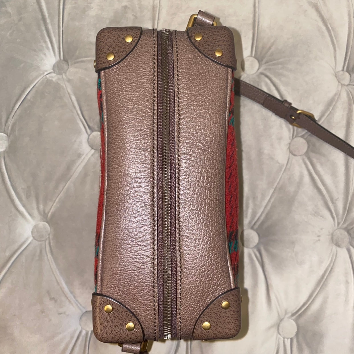 Gucci Houndstooth And Stripe Shoulder Bag With Interlocking G Red & Green