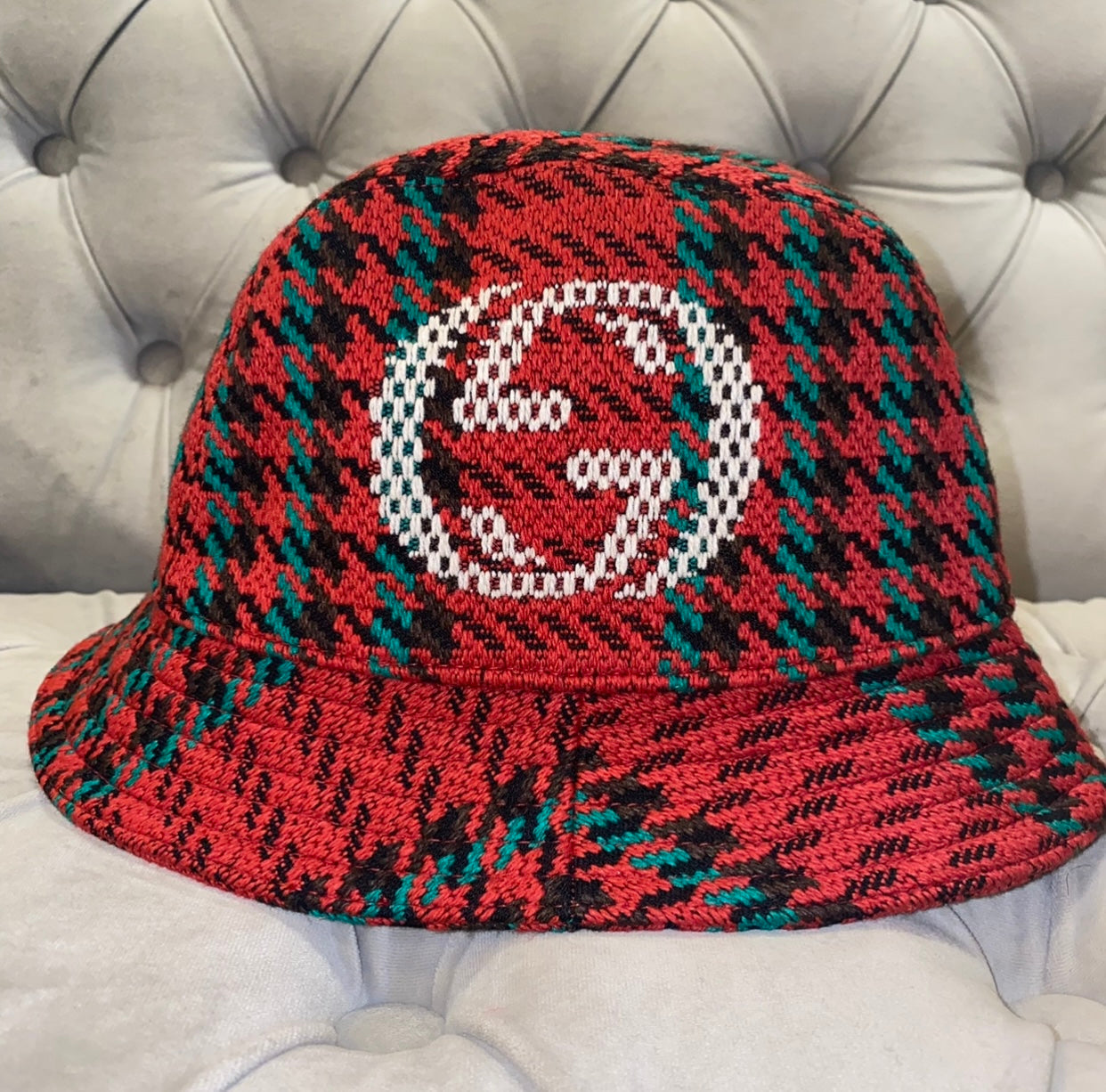 GUCCI Houndstooth Wool Bucket Hat with Double G