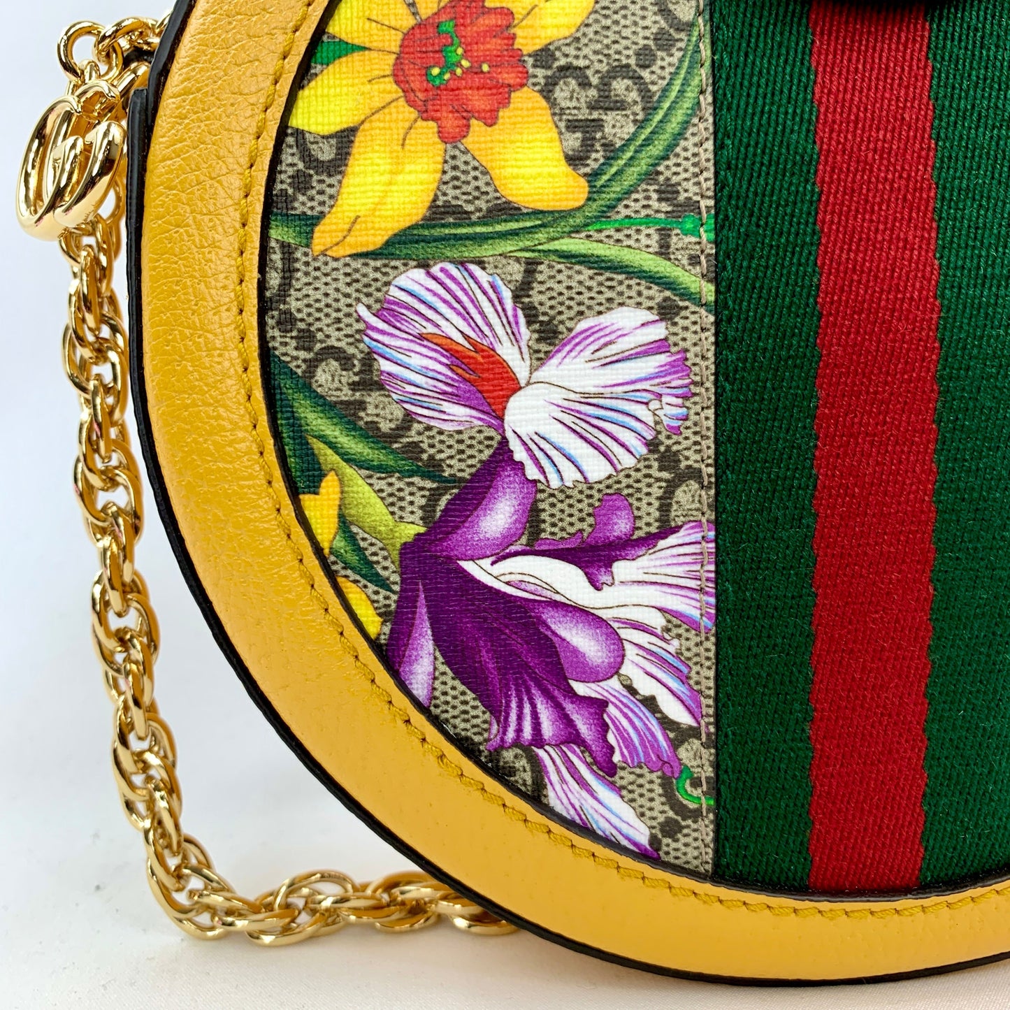 Gucci Mini Ophidia GG Flora Round Shoulder Bag in Yellow