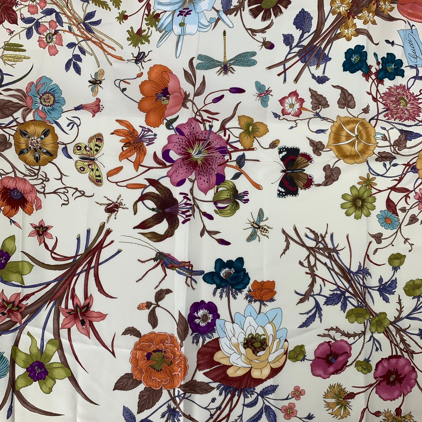 Gucci Flora Silk Scarf with Orange Rose Trim