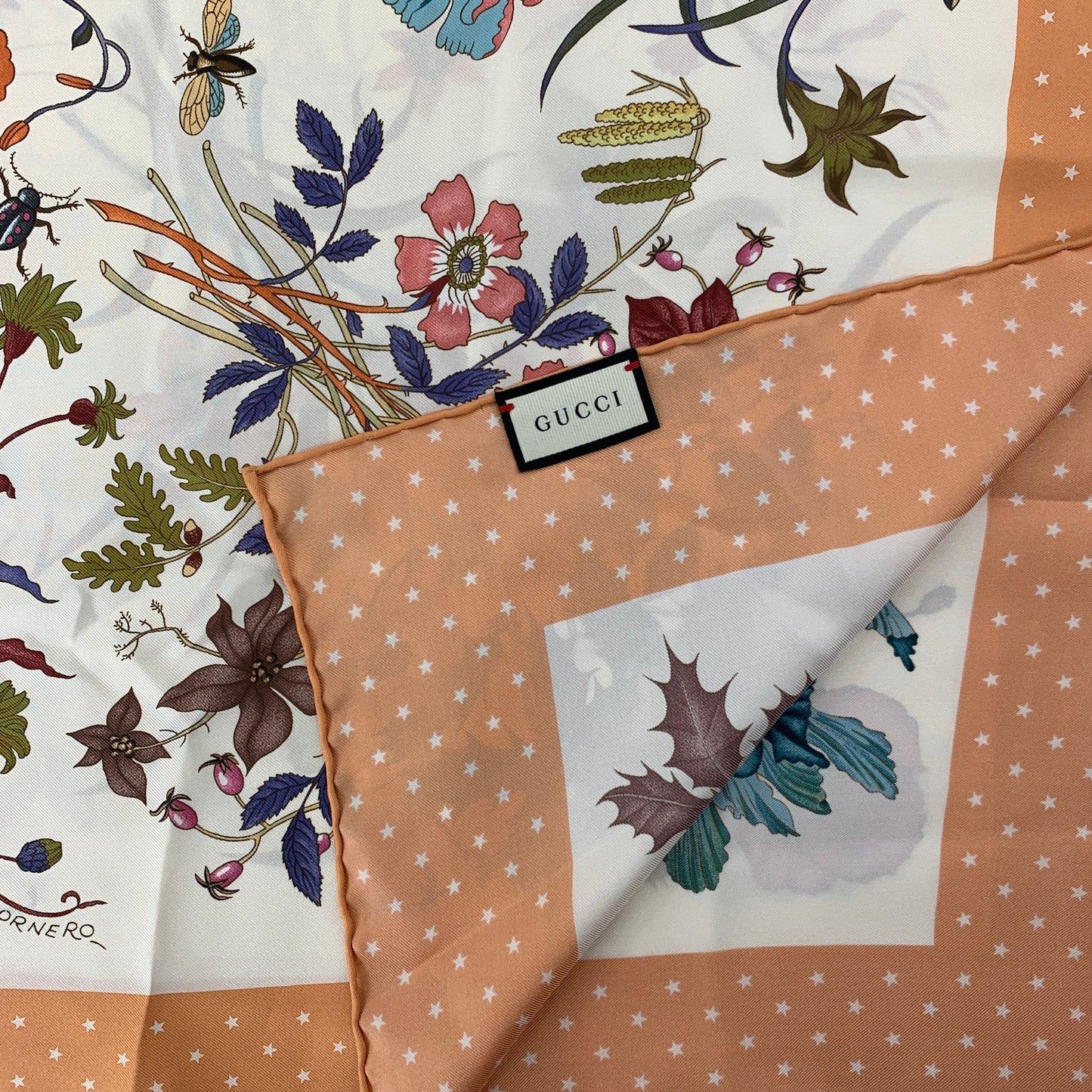 Gucci Flora Silk Scarf with Orange Rose Trim