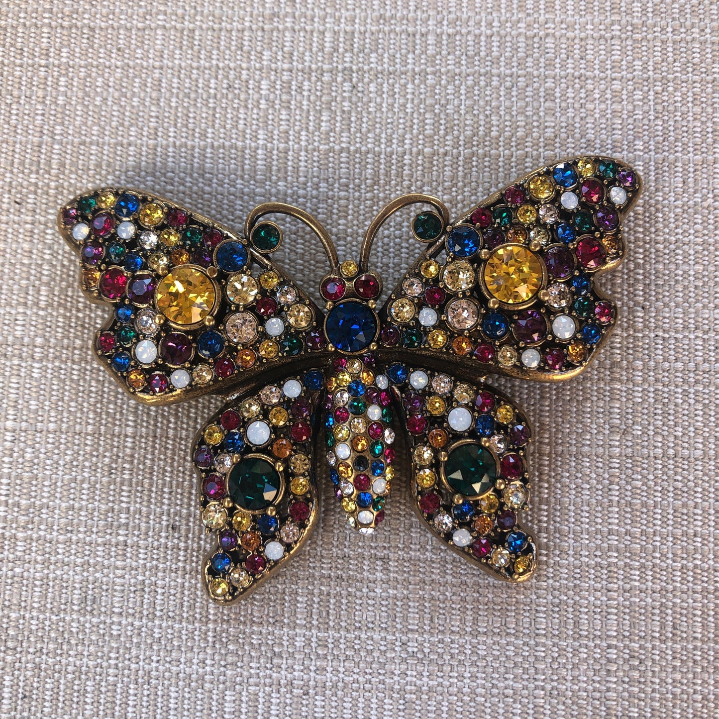 Gucci Multicolor Crystal Studded Butterfly Brooch in Gold