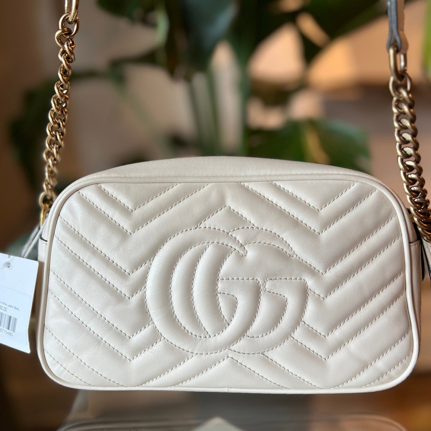 GUCCI GG Marmont White Leather Small Shoulder Bag