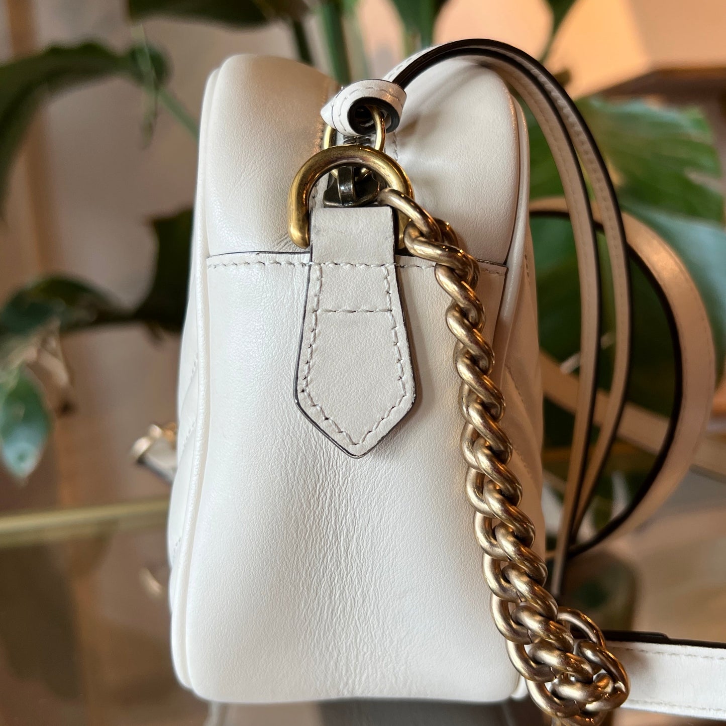 GUCCI GG Marmont White Leather Small Shoulder Bag