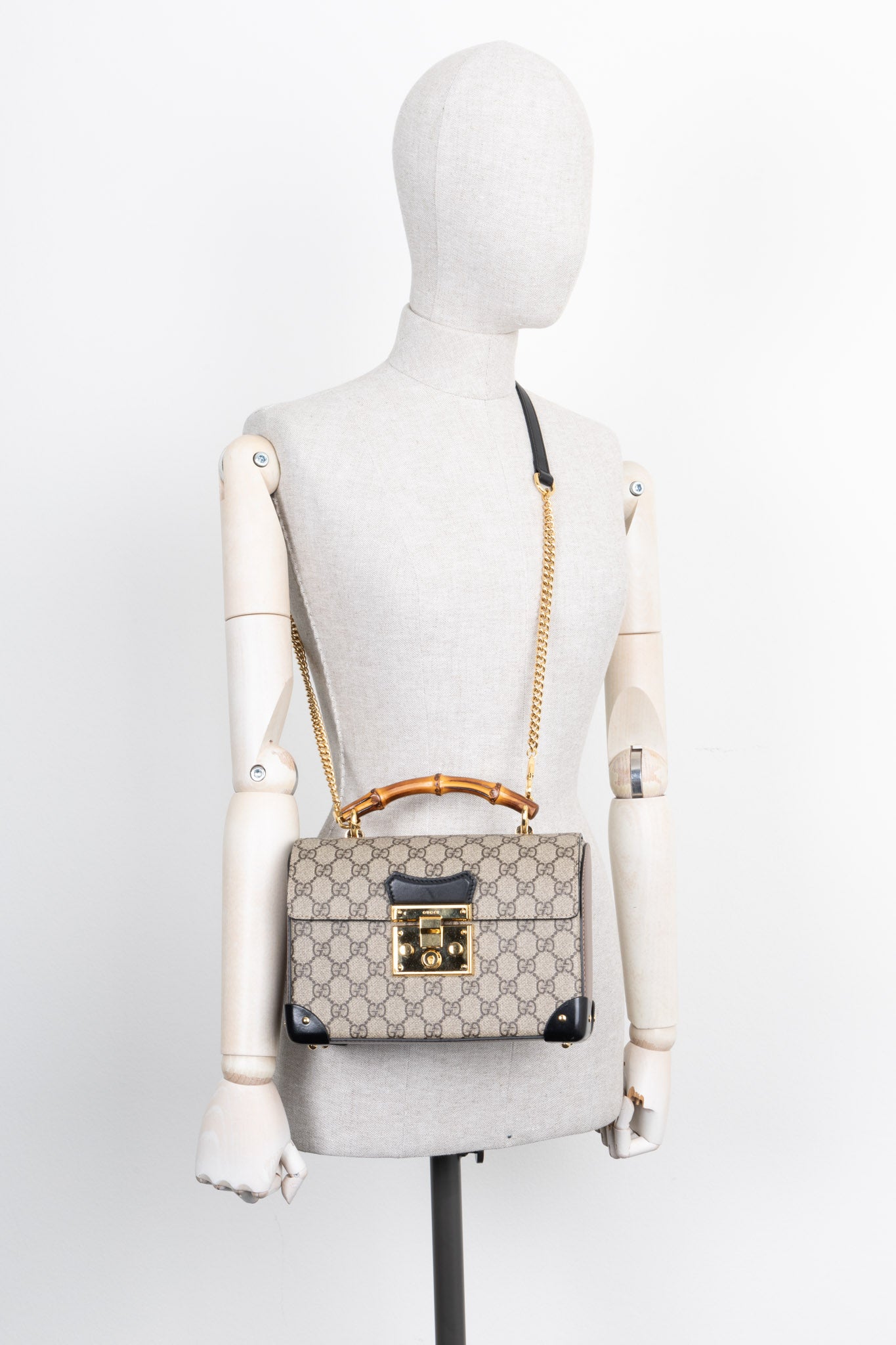 GUCCI Padlock Bamboo Bag GG Black Brown