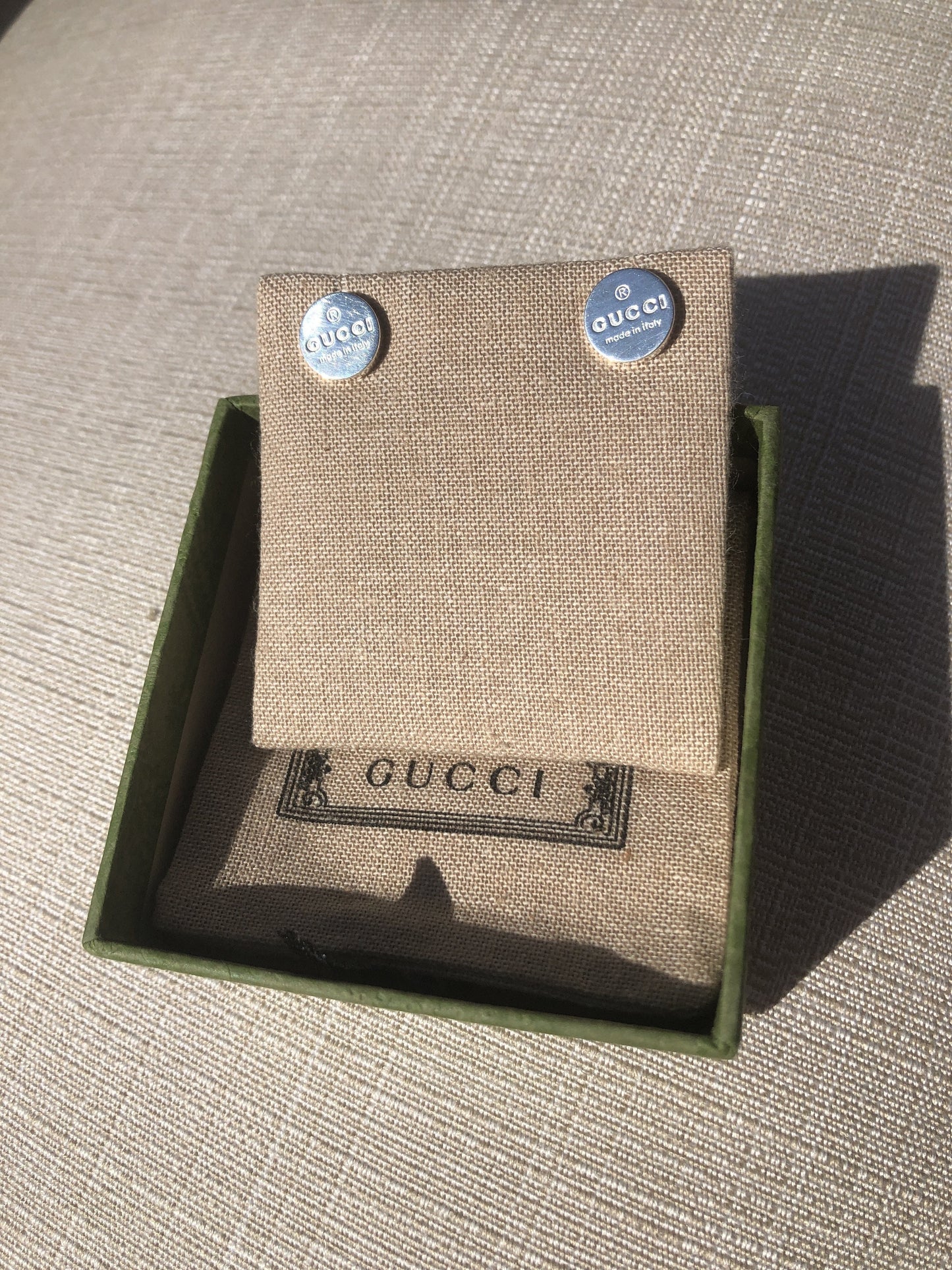 Gucci Logo Sterling Silver Round Stud Earrings