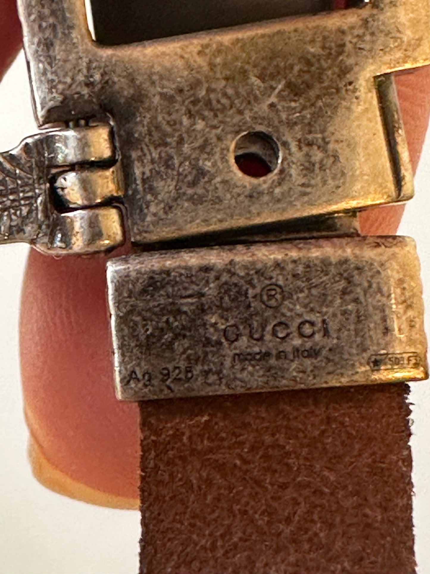Gucci Anger Forest Wolf Head Leather Bracelet in Brown