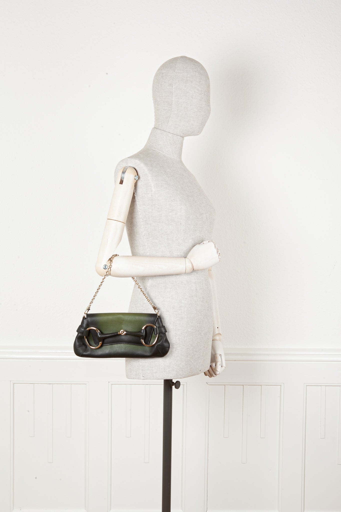 GUCCI Horsebit 1921 Clutch Green Black