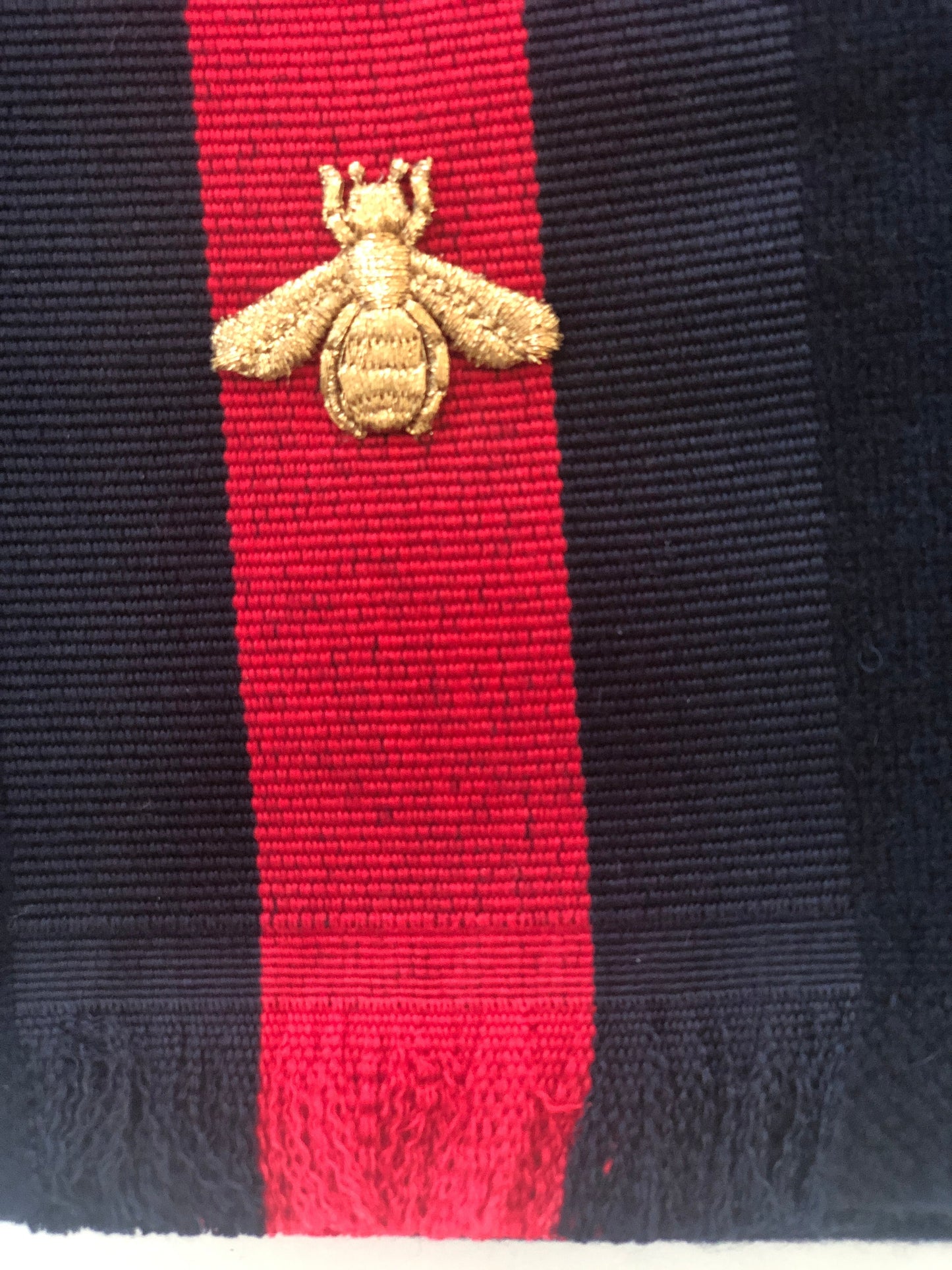 Gucci Navy Blue Wool Cashmere Silk Long Scarf with BRB Web and Bee