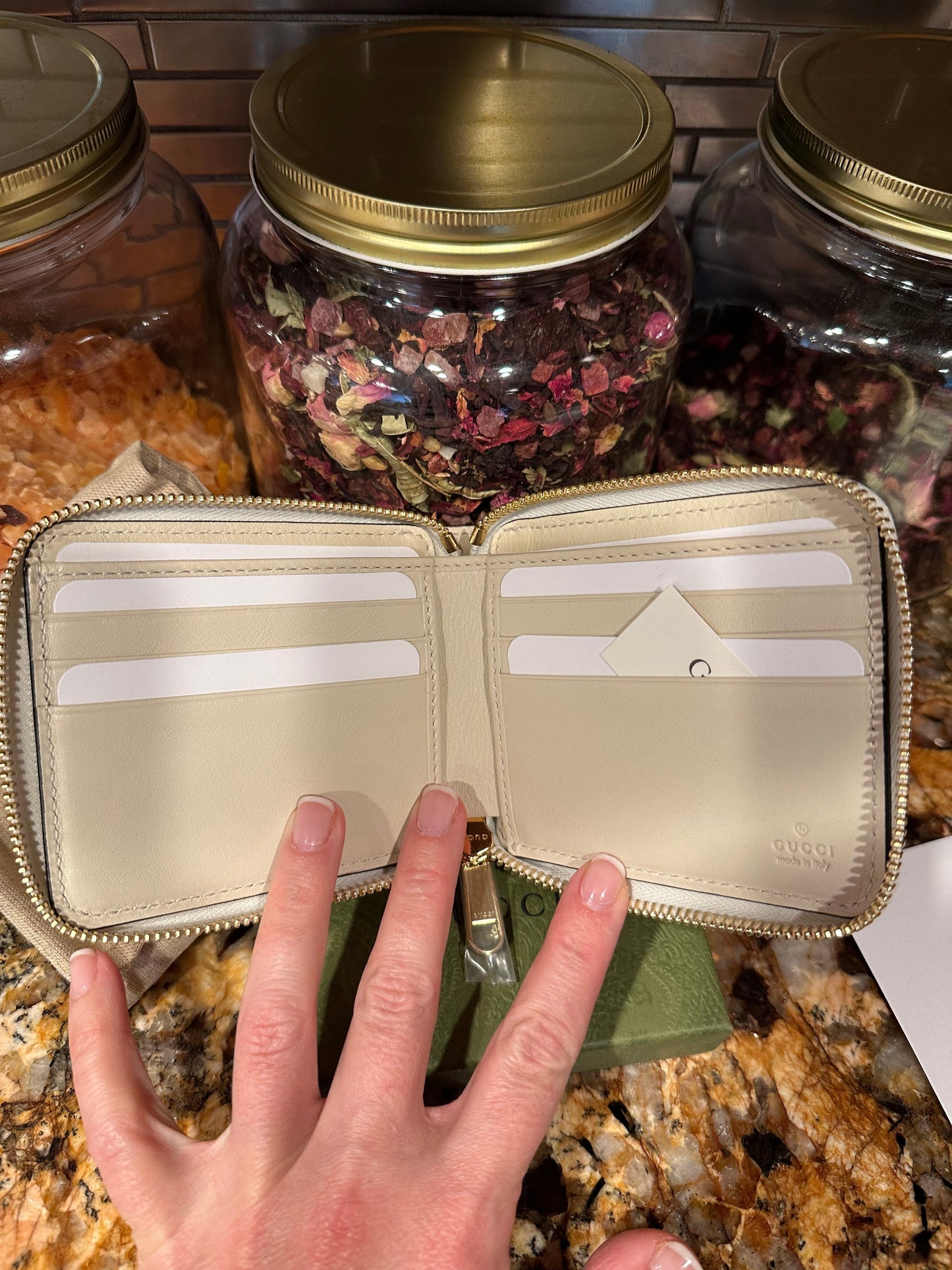 Gucci Interlocking GG Zip Around Wallet in White and Red