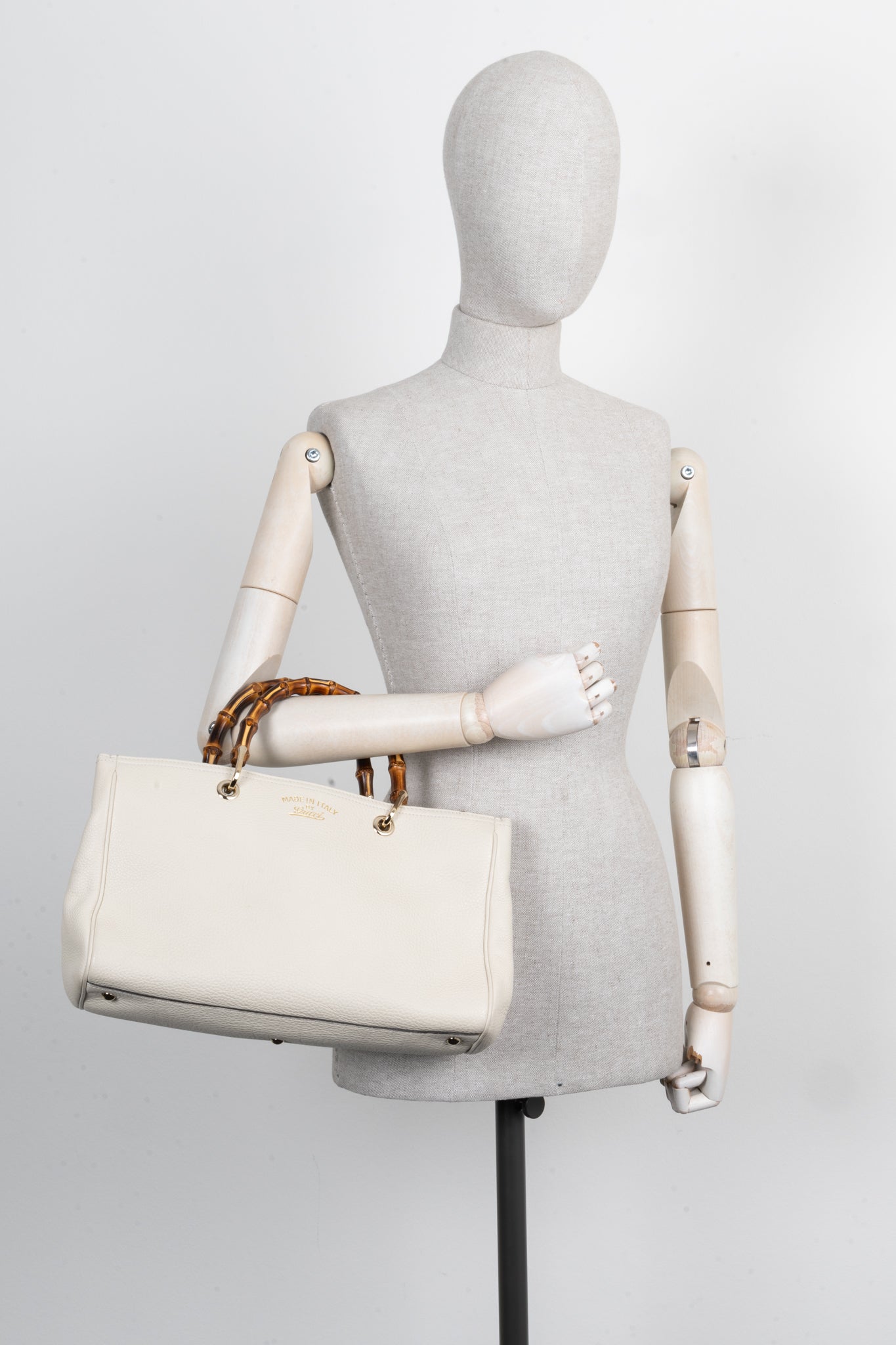 GUCCI 2 Way Bamboo Tote Ivory