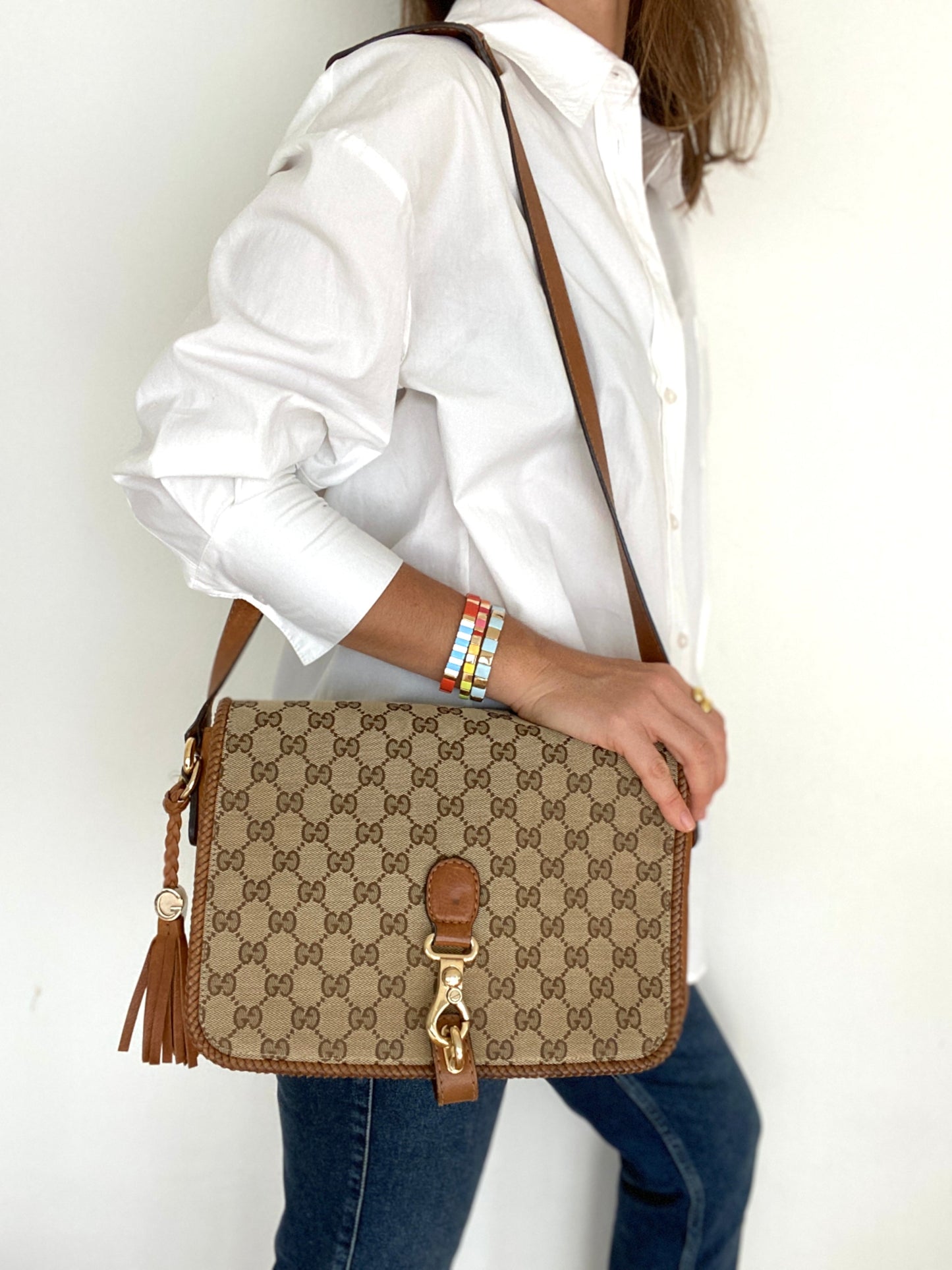GUCCI MARRAKECH MESSENGER GG CANVAS MEDIUM IN BEIGE/BROWN