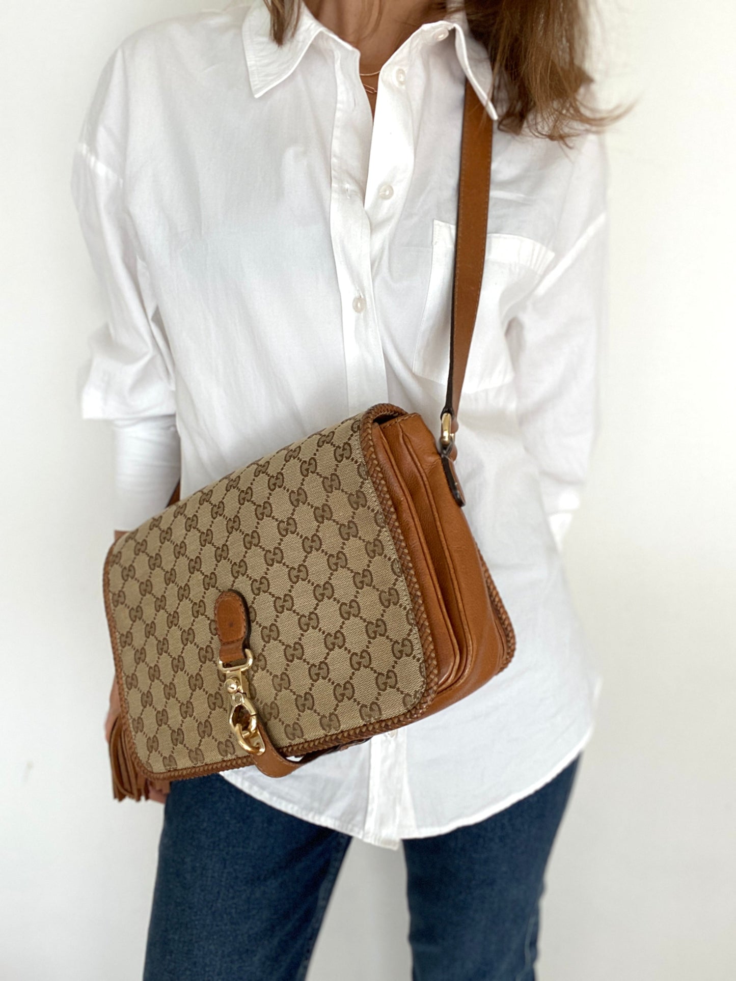GUCCI MARRAKECH MESSENGER GG CANVAS MEDIUM IN BEIGE/BROWN