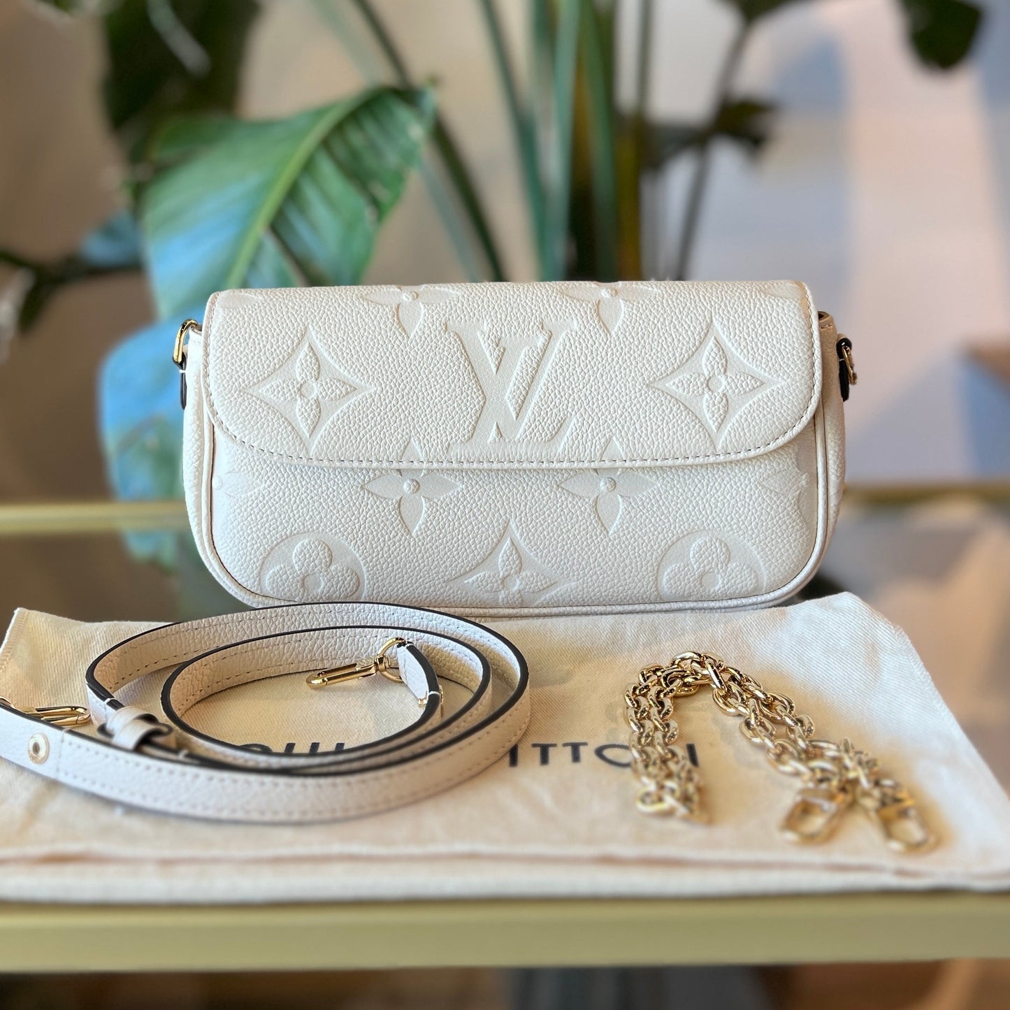 LOUIS VUITTON Cream Wallet on Chain Ivy