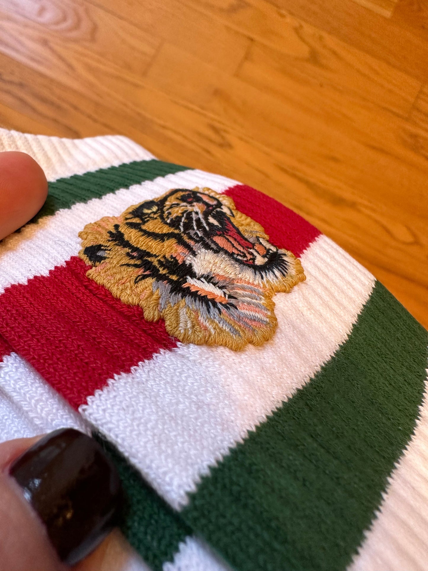 Gucci Little Williams Sports Sock in White w/ Tiger Appliqué