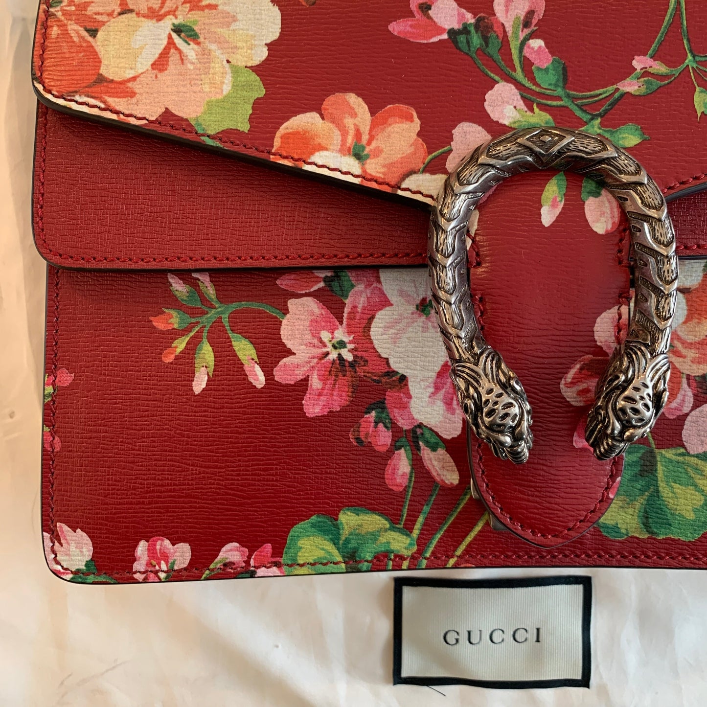 Gucci Small Dionysus Blooms Leather Shoulder Bag in Red