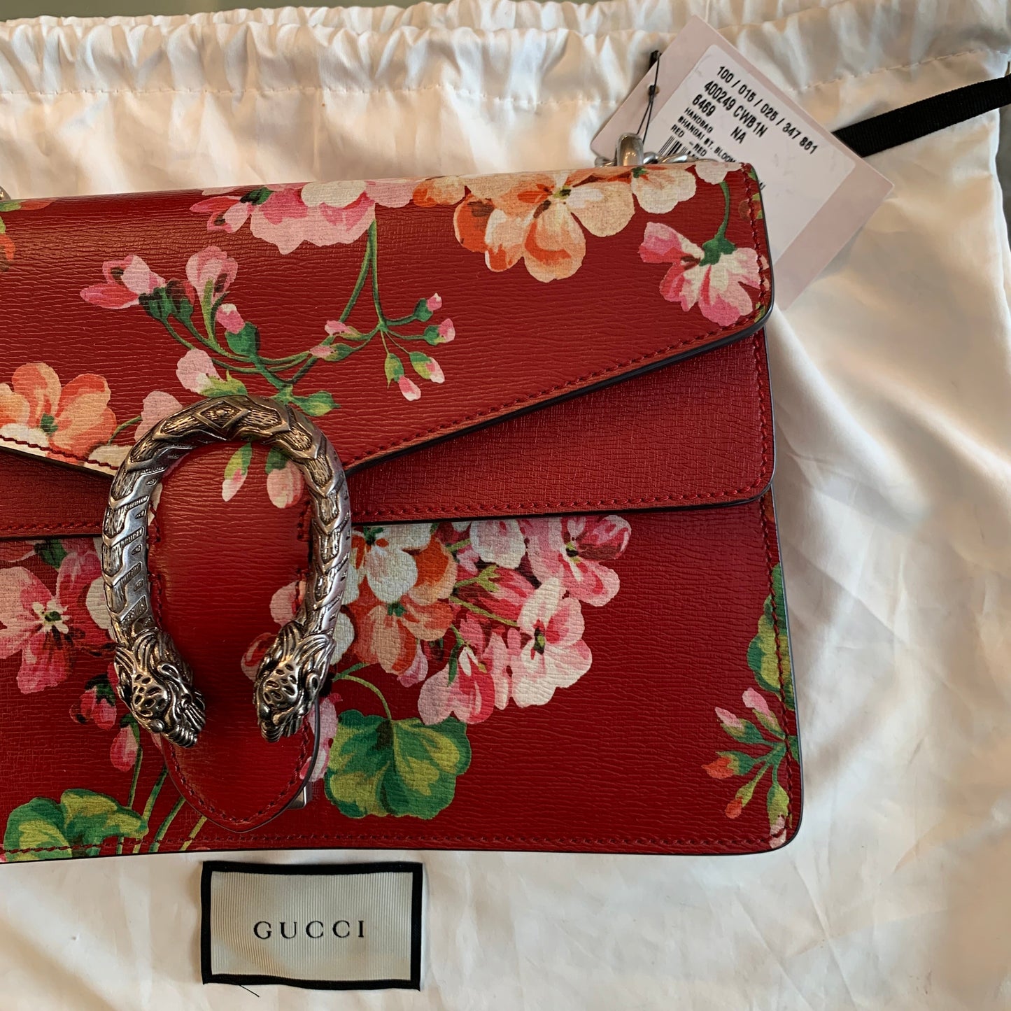 Gucci Small Dionysus Blooms Leather Shoulder Bag in Red